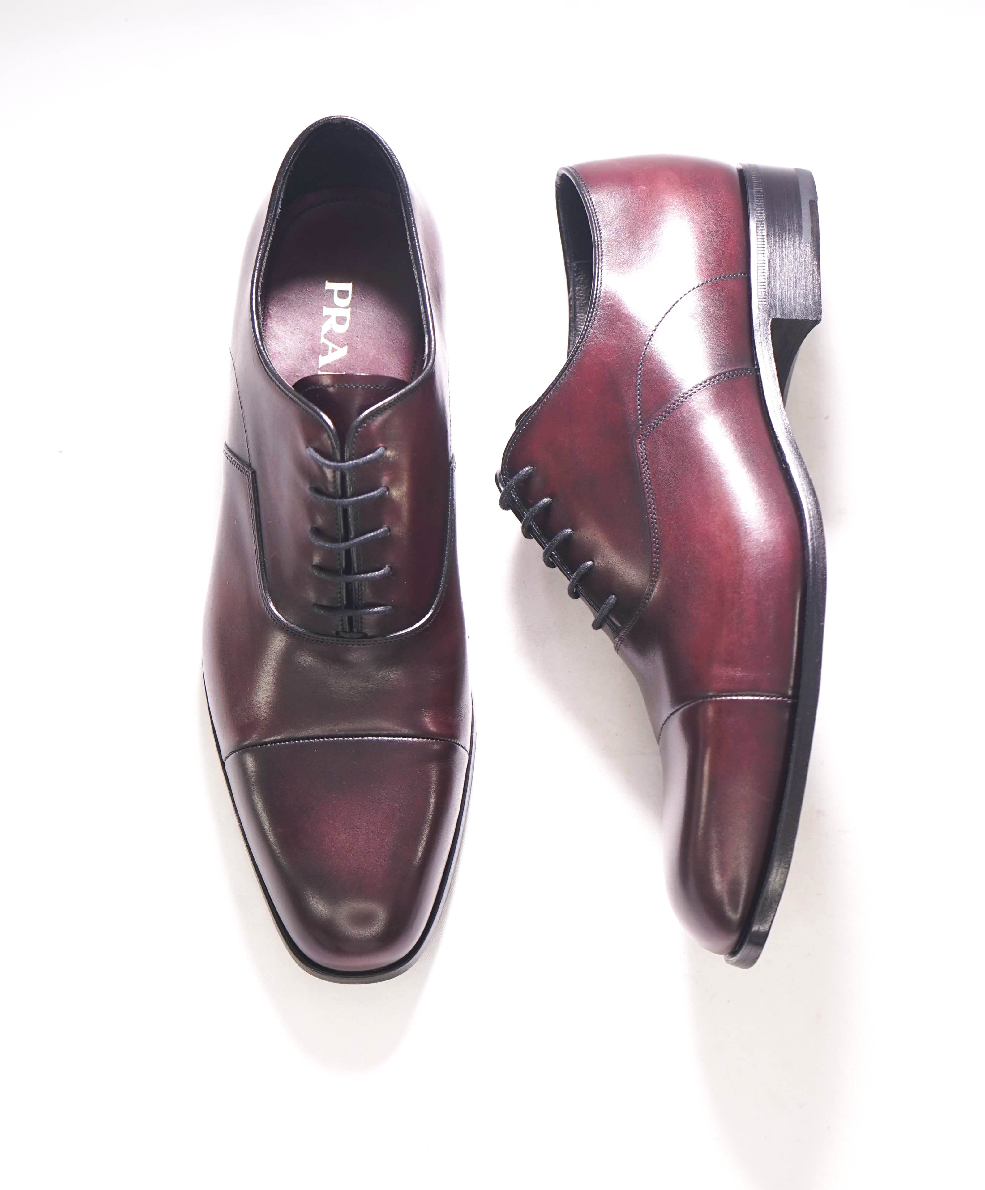 $1,250 PRADA - Shell Cordovan Burgundy Cap-Toe Leather Oxfords - 10 US (9 Prada)