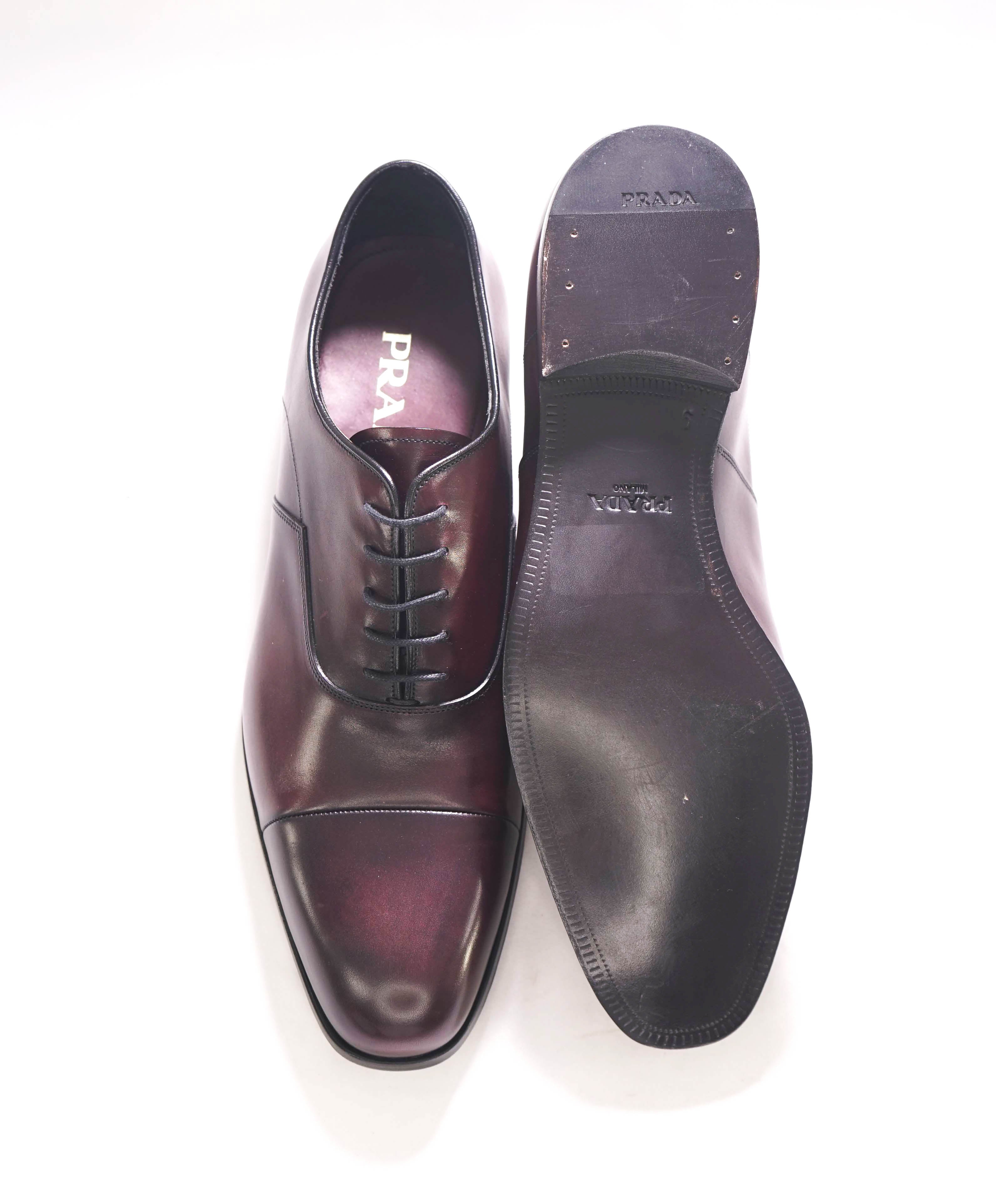 $1,250 PRADA - Shell Cordovan Burgundy Cap-Toe Leather Oxfords - 10 US (9 Prada)