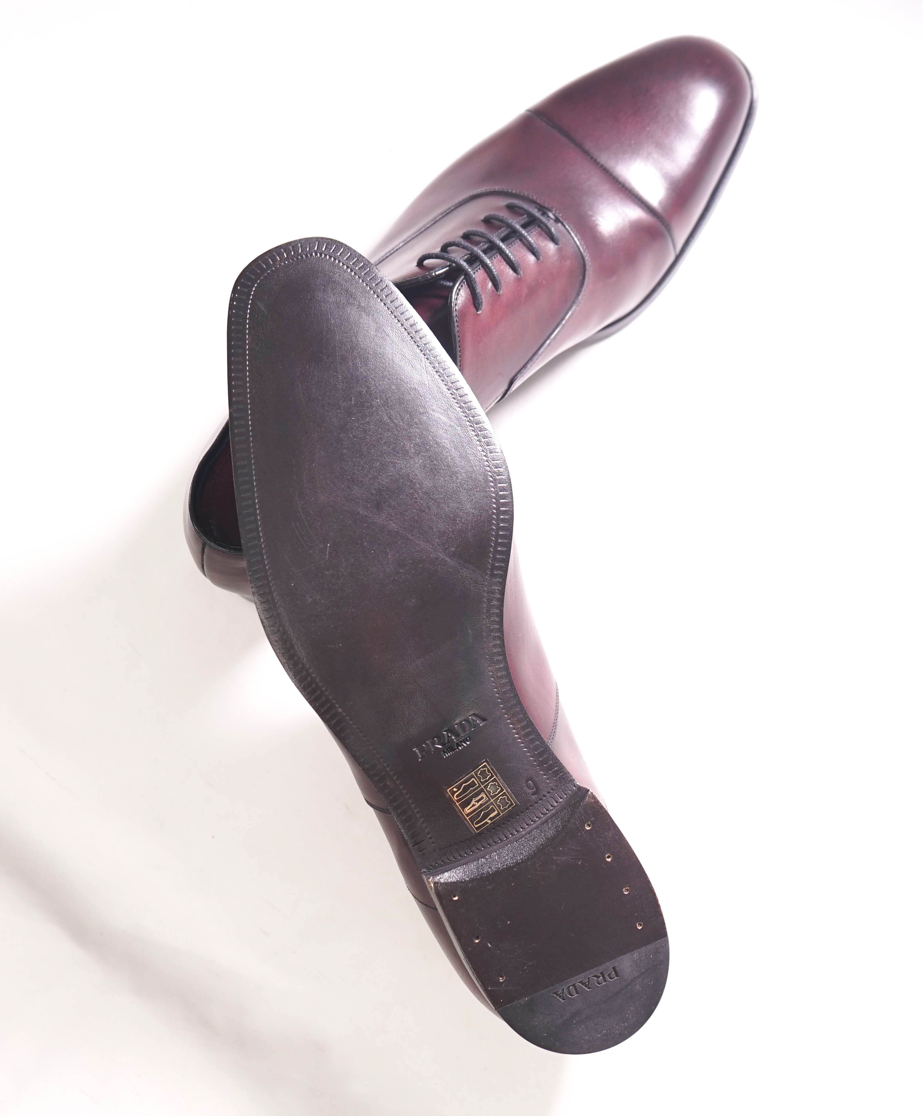 $1,250 PRADA - Shell Cordovan Burgundy Cap-Toe Leather Oxfords - 10 US (9 Prada)