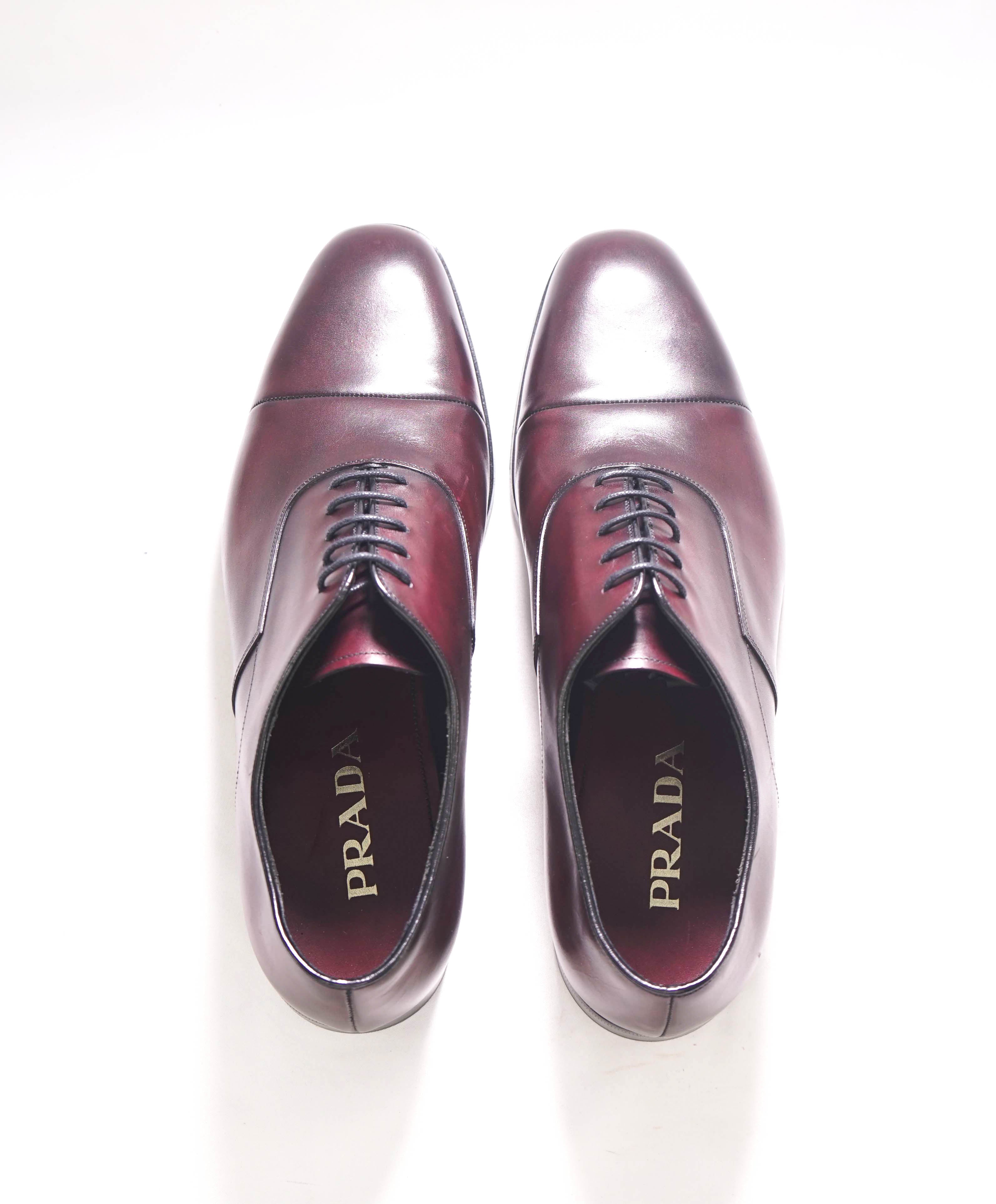 $1,250 PRADA - Shell Cordovan Burgundy Cap-Toe Leather Oxfords - 10 US (9 Prada)