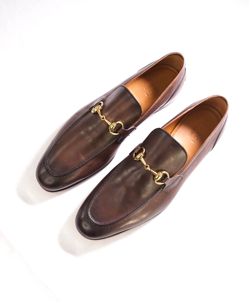 $920 GUCCI - "JORDAAN" Brown/Gold ICONIC Horsebit Leather Loafers - 9.5 US (9G)