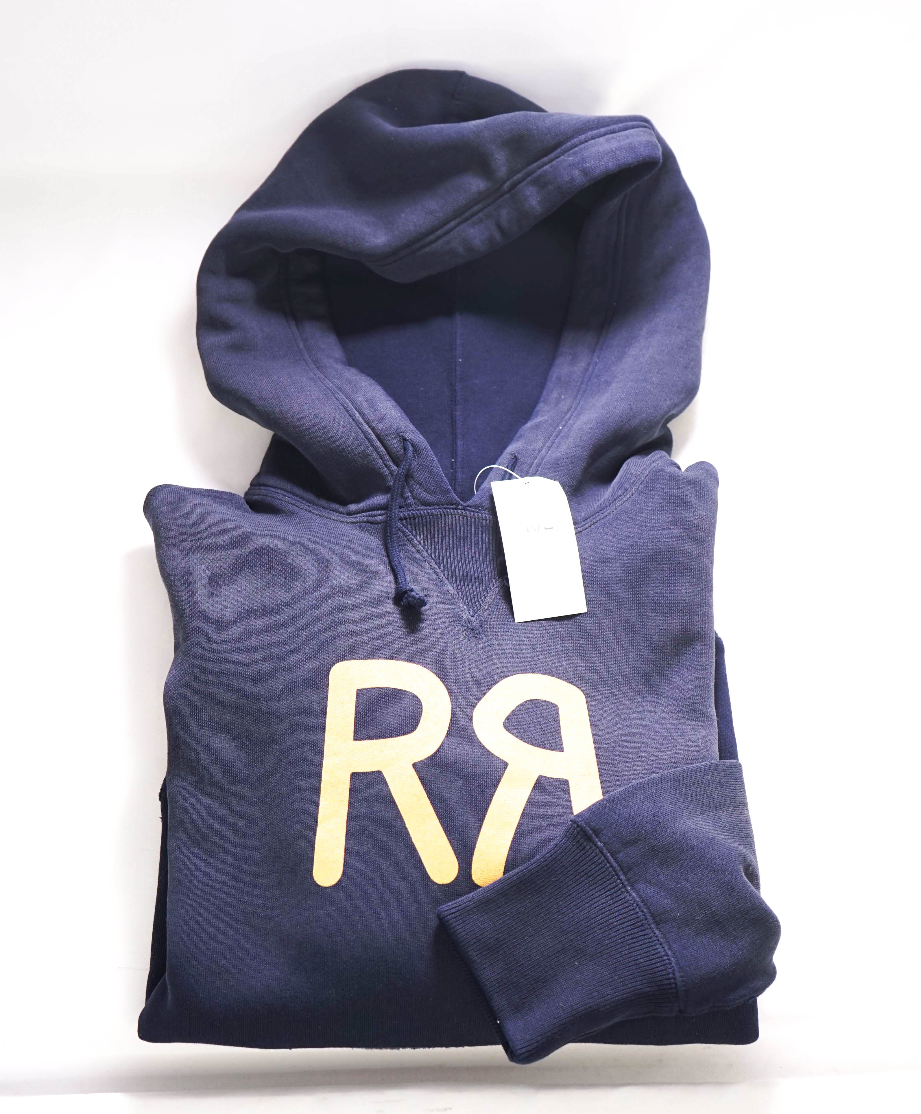 RRL DOUBLE RL - Logo Navy/Yellow Cotton Hoodie Sweater - M