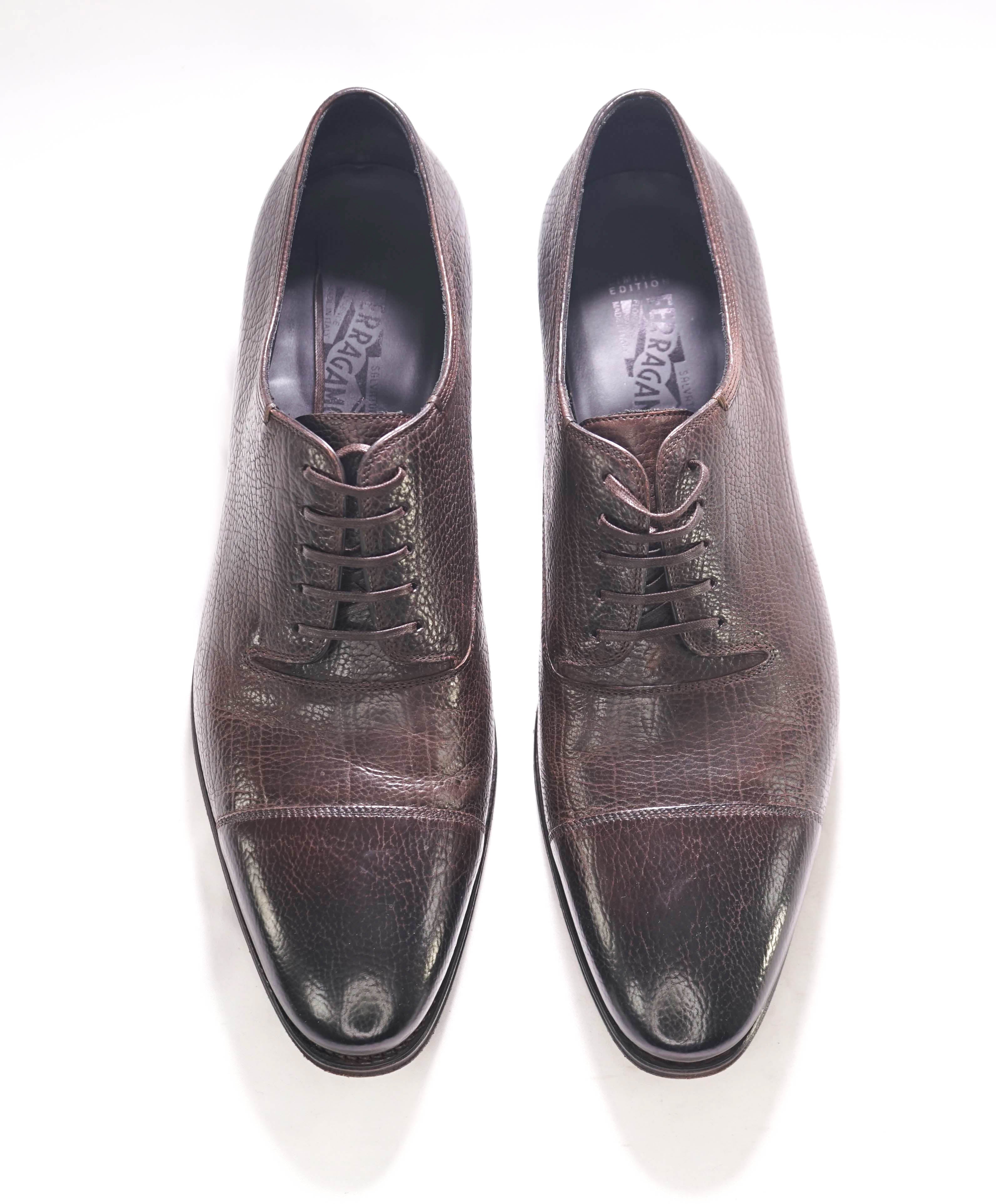 $1,595 SALVATORE FERRAGAMO - "Limited Edition Tramezza" Brown Pebbled Oxfords - 11D