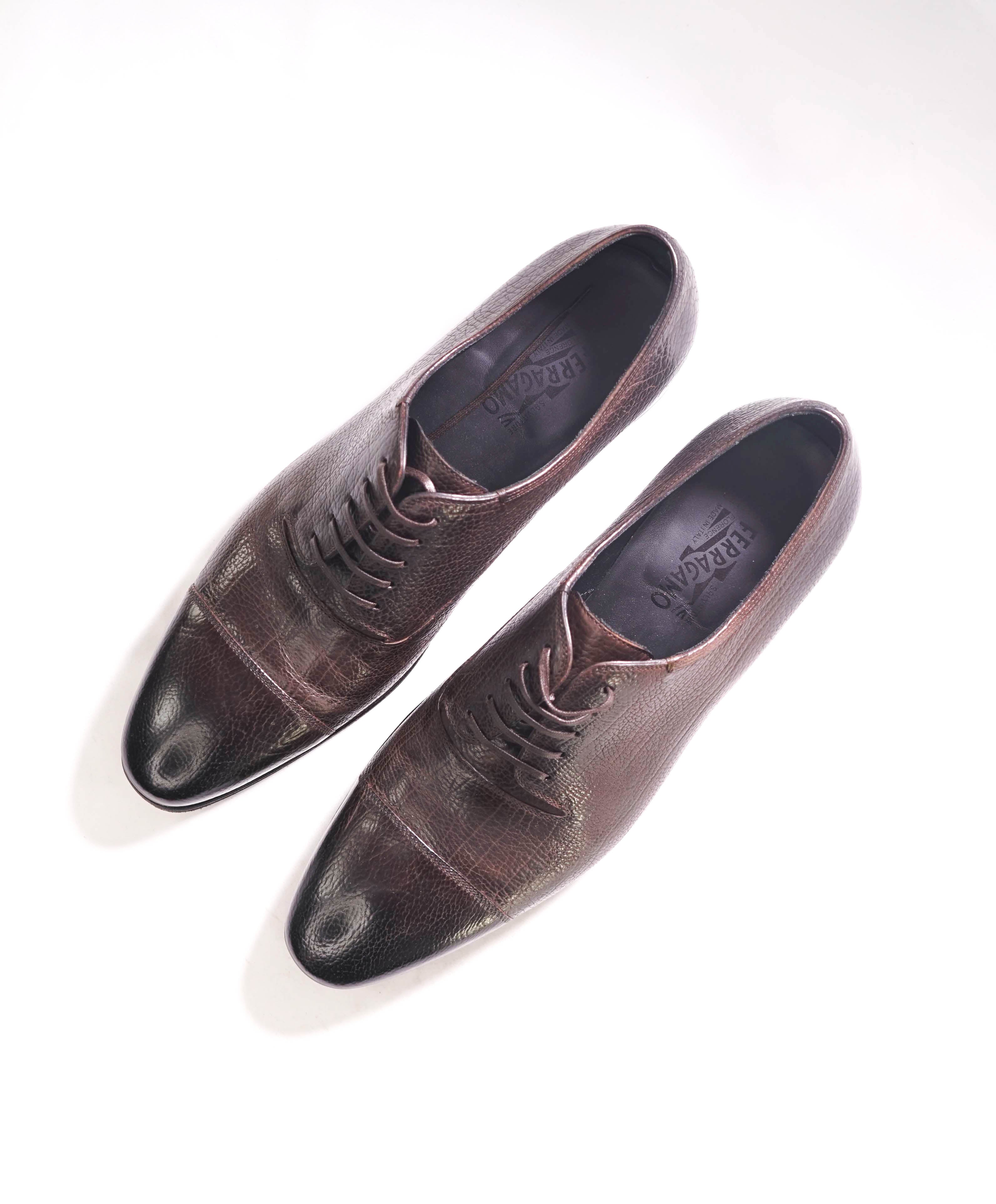 $1,595 SALVATORE FERRAGAMO - "Limited Edition Tramezza" Brown Pebbled Oxfords - 11D