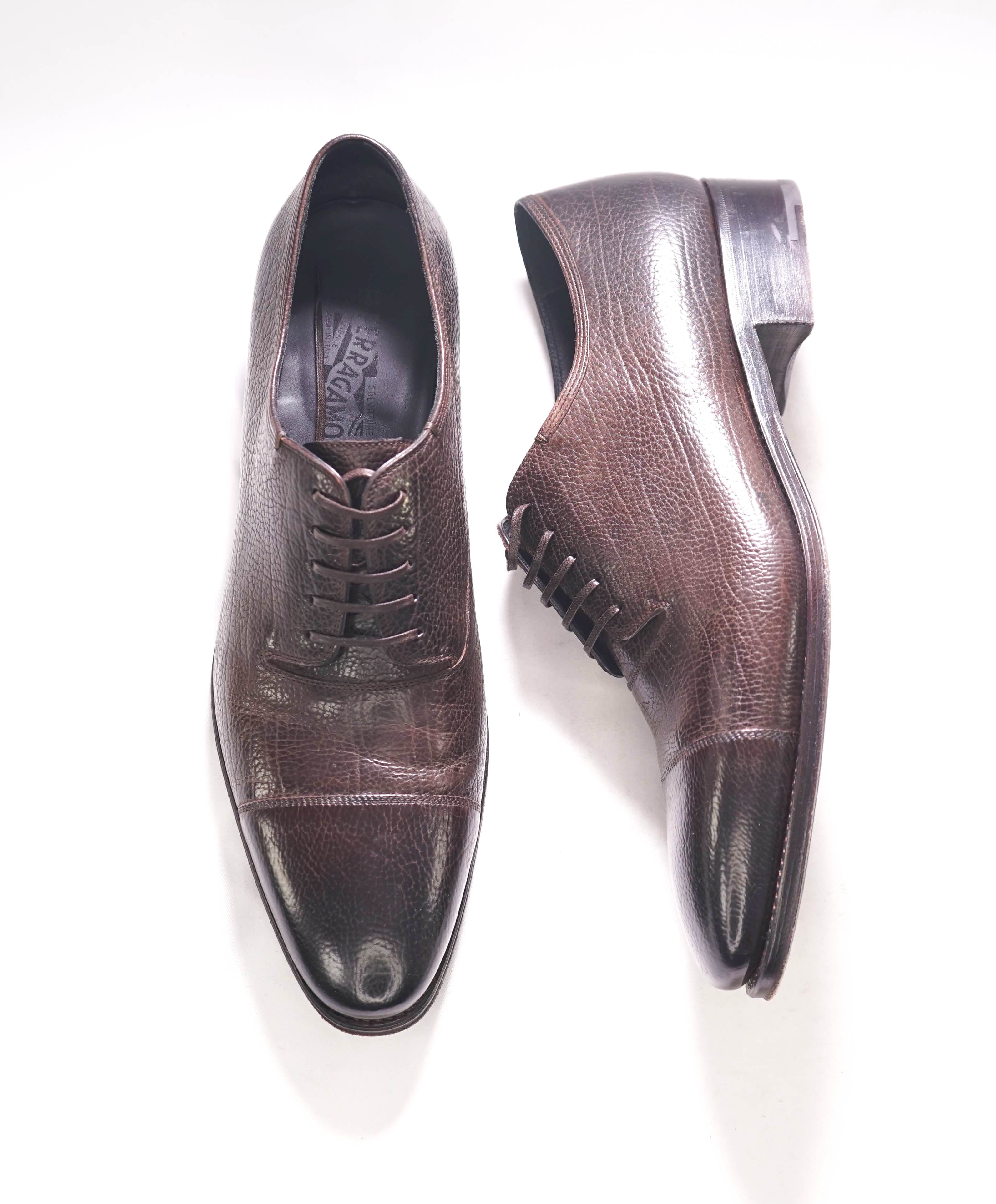 $1,595 SALVATORE FERRAGAMO - "Limited Edition Tramezza" Brown Pebbled Oxfords - 11D