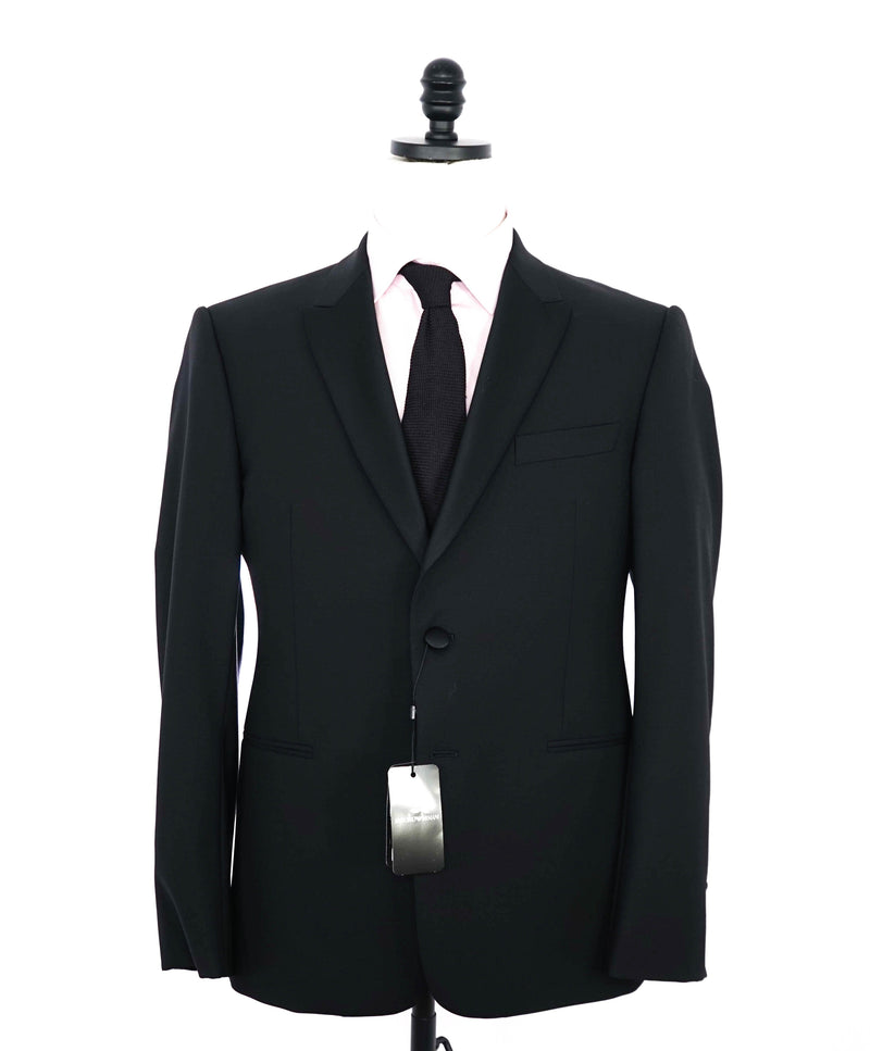 $1,995 EMPORIO ARMANI - “M LINE” 2-Btn Black Peak Lapel Tuxedo Suit - 36R