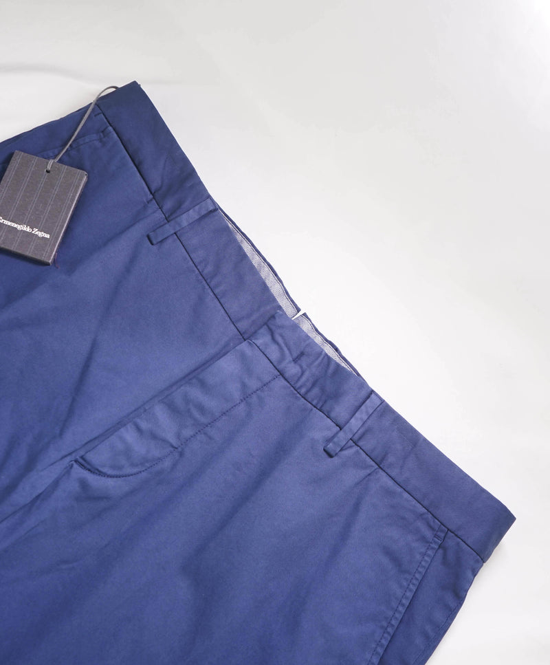 ERMENEGILDO ZEGNA - Mid Blue Cotton/Elastane Chino Flat Front Pants - 38W