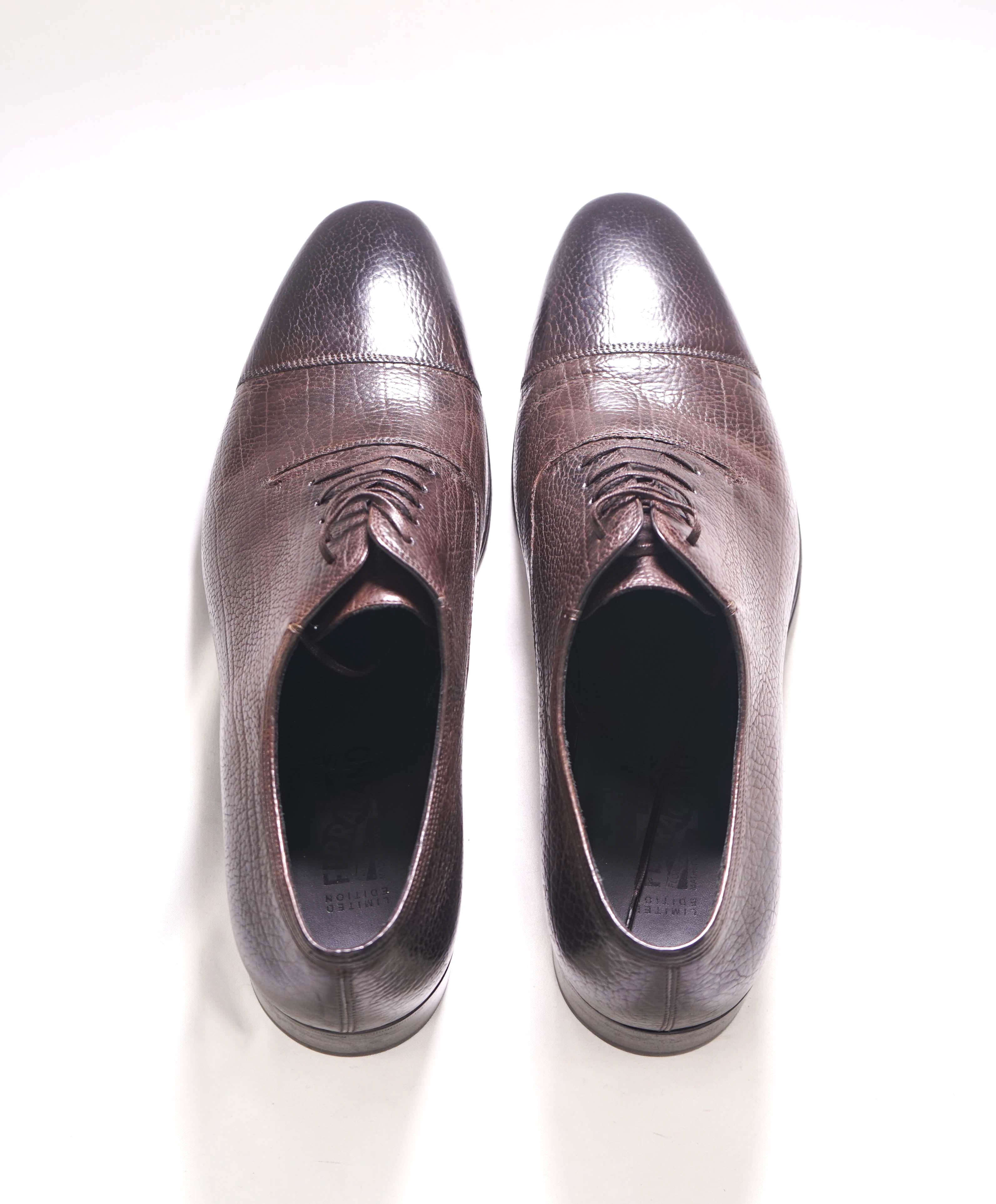 $1,595 SALVATORE FERRAGAMO - "Limited Edition Tramezza" Brown Pebbled Oxfords - 11D