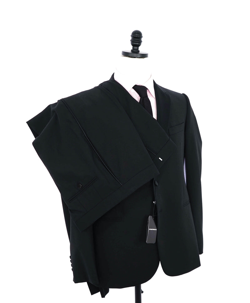 $1,995 EMPORIO ARMANI - “M LINE” 2-Btn Black Peak Lapel Tuxedo Suit - 44R