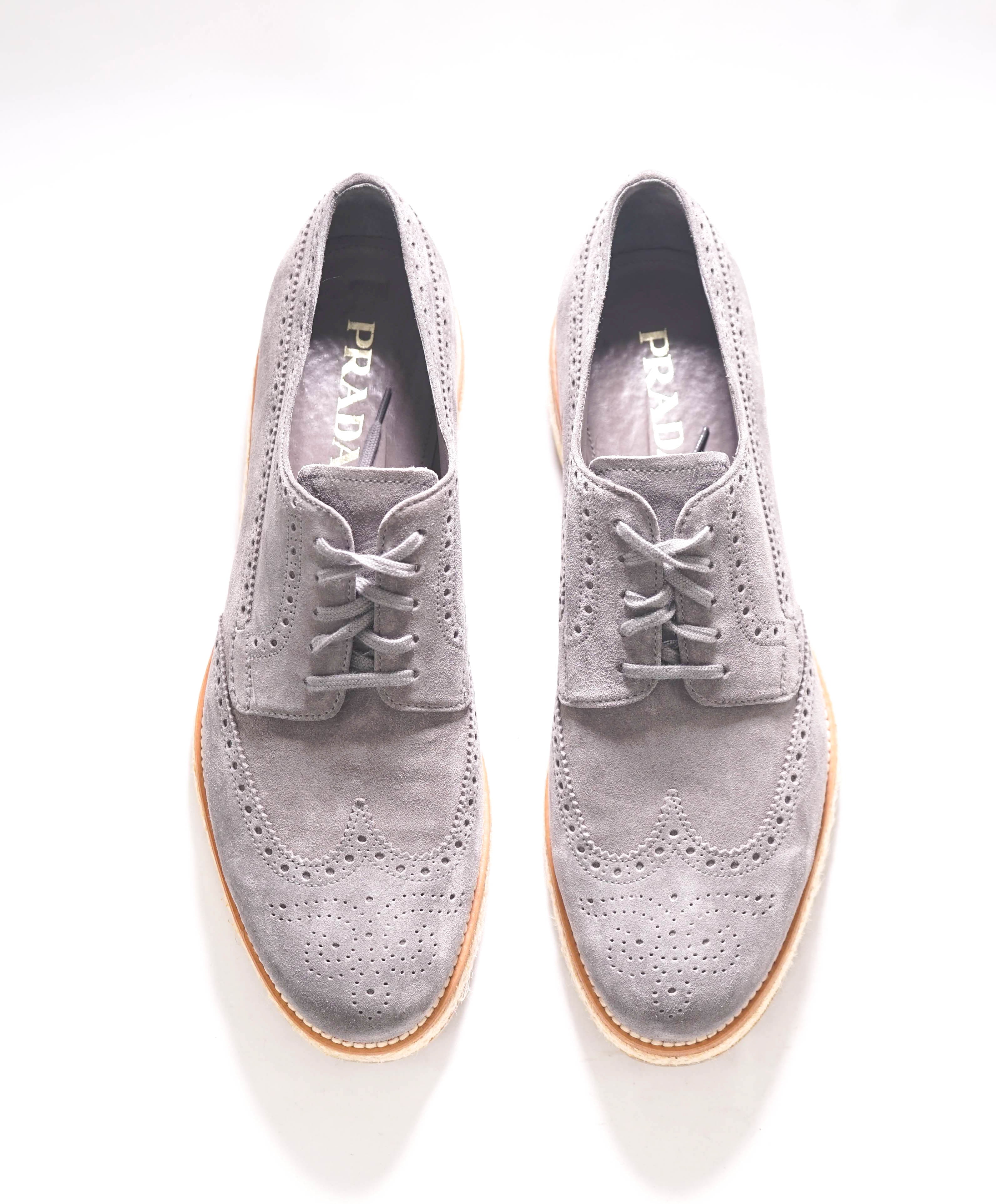 $950 PRADA - Gray Suede Brogue Espadrille Lace-Up Summer shoe - 10 US (9 Prada)