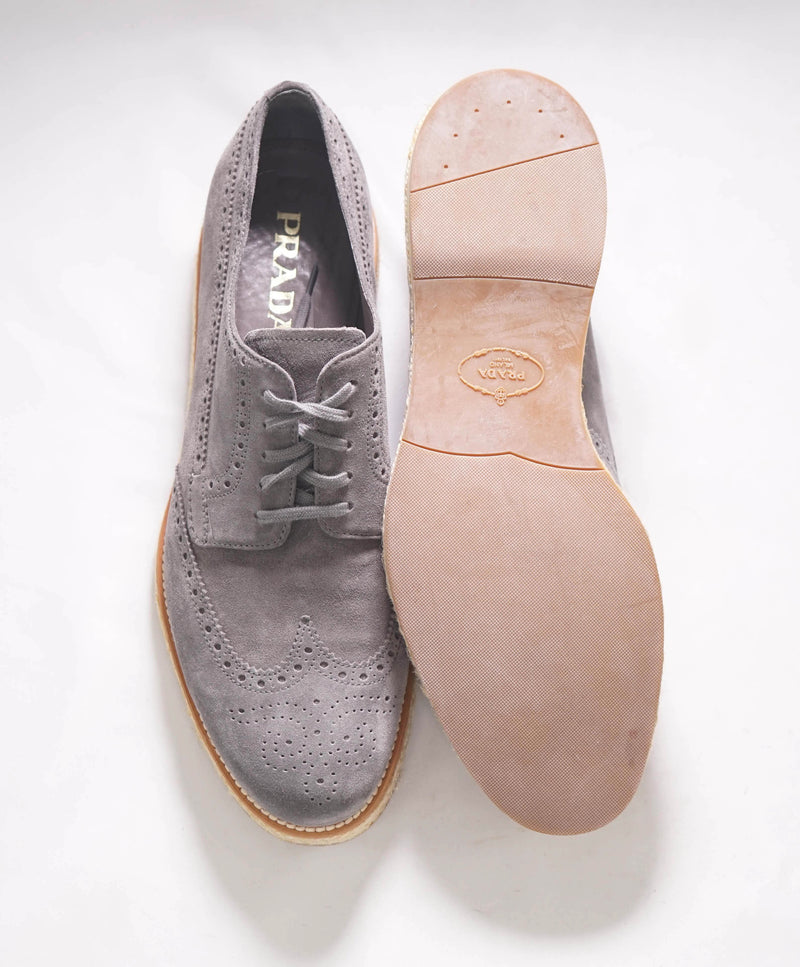 $950 PRADA - Gray Suede Brogue Espadrille Lace-Up Summer shoe - 10 US (9 Prada)