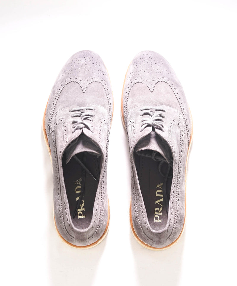 $950 PRADA - Gray Suede Brogue Espadrille Lace-Up Summer shoe - 10 US (9 Prada)