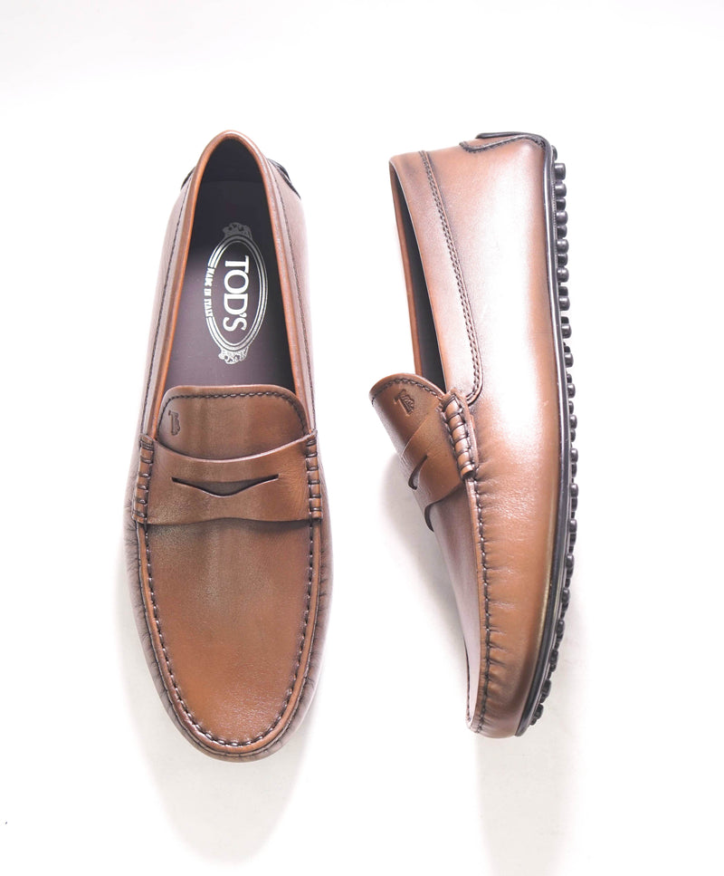 $675 TOD’S - Brown "CITY MOCCASIN" Leather LOGO Vamp Loafer - (8.5 Tod's) 9.5 US