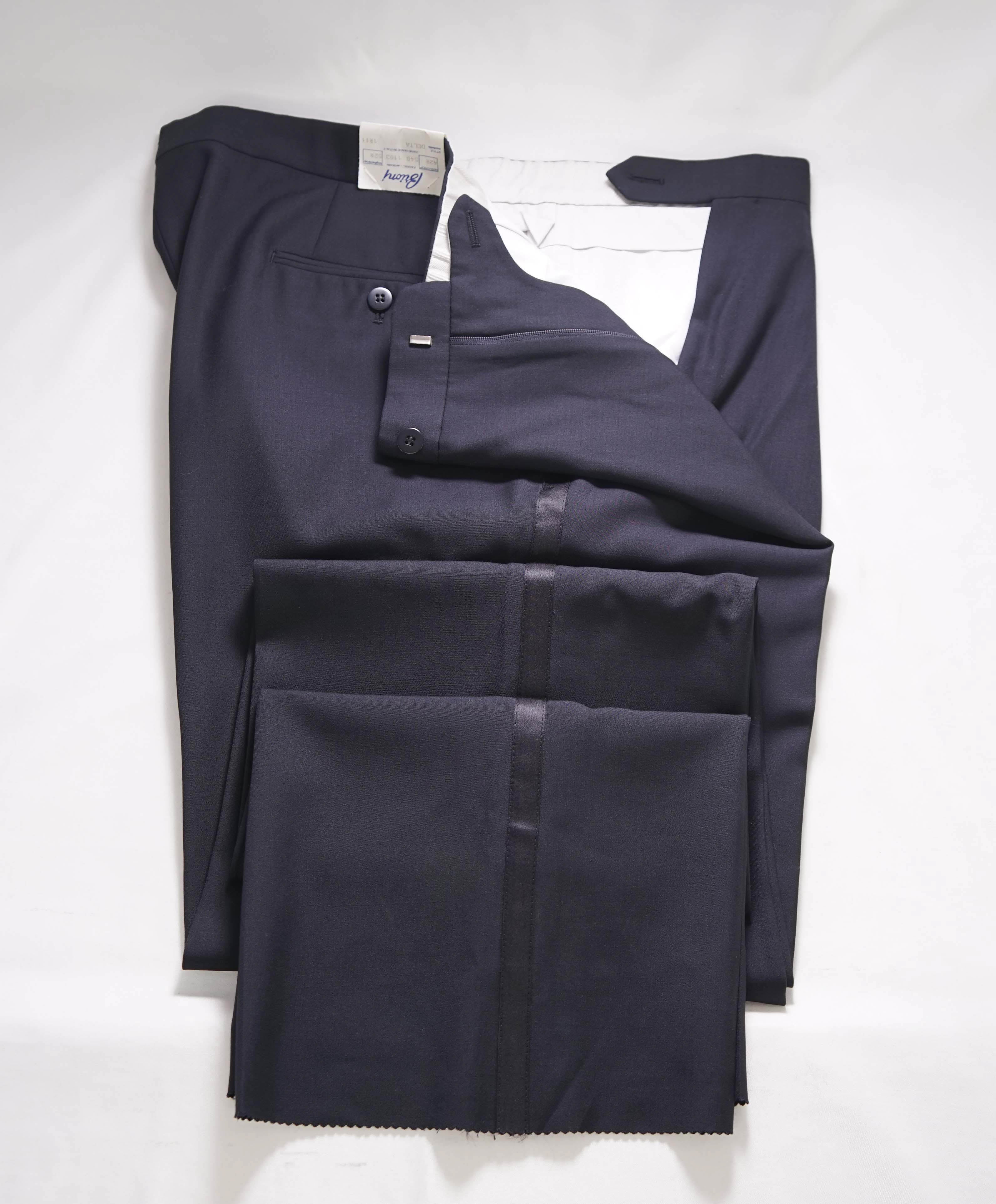 $1,250 BRIONI - Navy Wool TUXEDO SIDE STRIPE Dinner Dress Pants- 35W