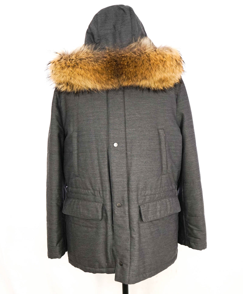 $14,545 KITON - *CASHMERE & FUR* Gray Down Puffer Coat - 46R