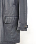 $14,975 BRIONI - Navy Leather With FUR Collar Fully Lined Coat - 44R