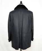 $14,975 BRIONI - Navy Leather With FUR Collar Fully Lined Coat - 44R