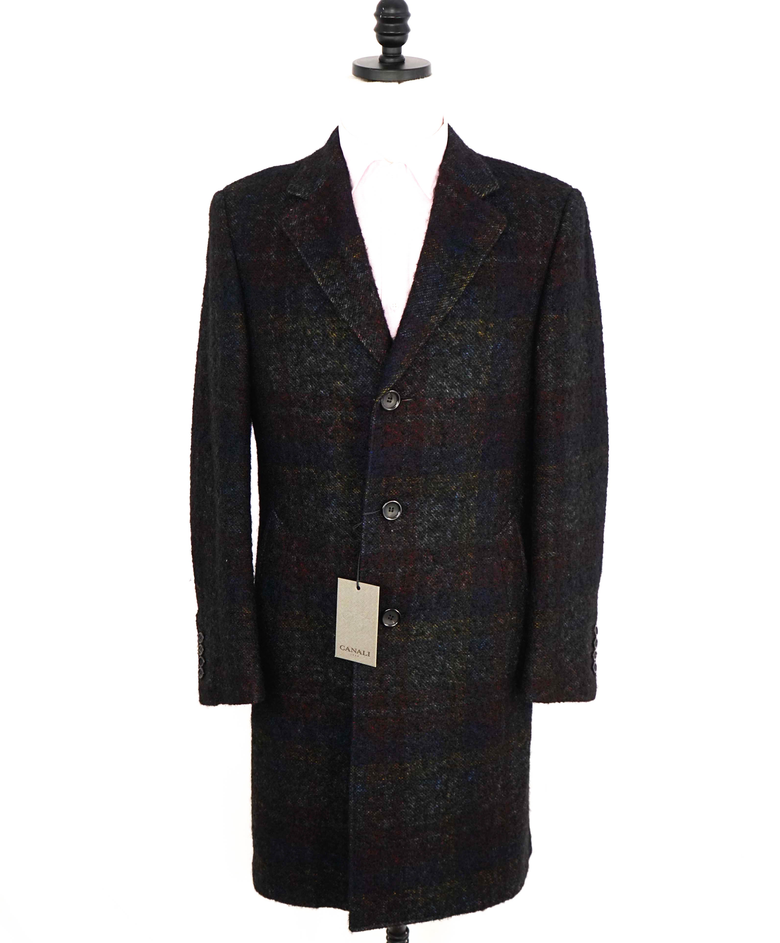 $2,395 CANALI - MOHAIR / WOOL Check Plaid CUSTOM 1/1 Topcoat Coat - 36R