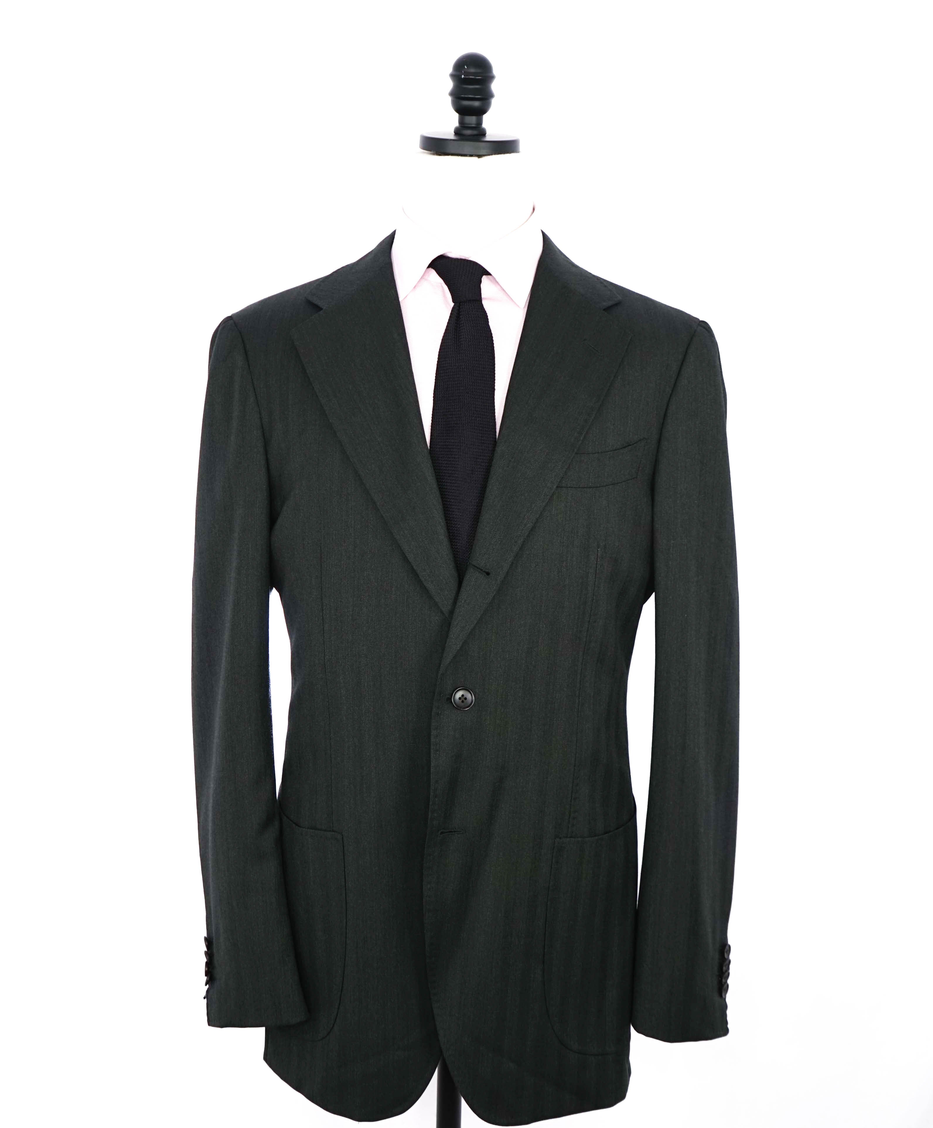 SUITSUPPLY - Green Herringbone Patch Pocket " Havana" Slim Blazer - 44L