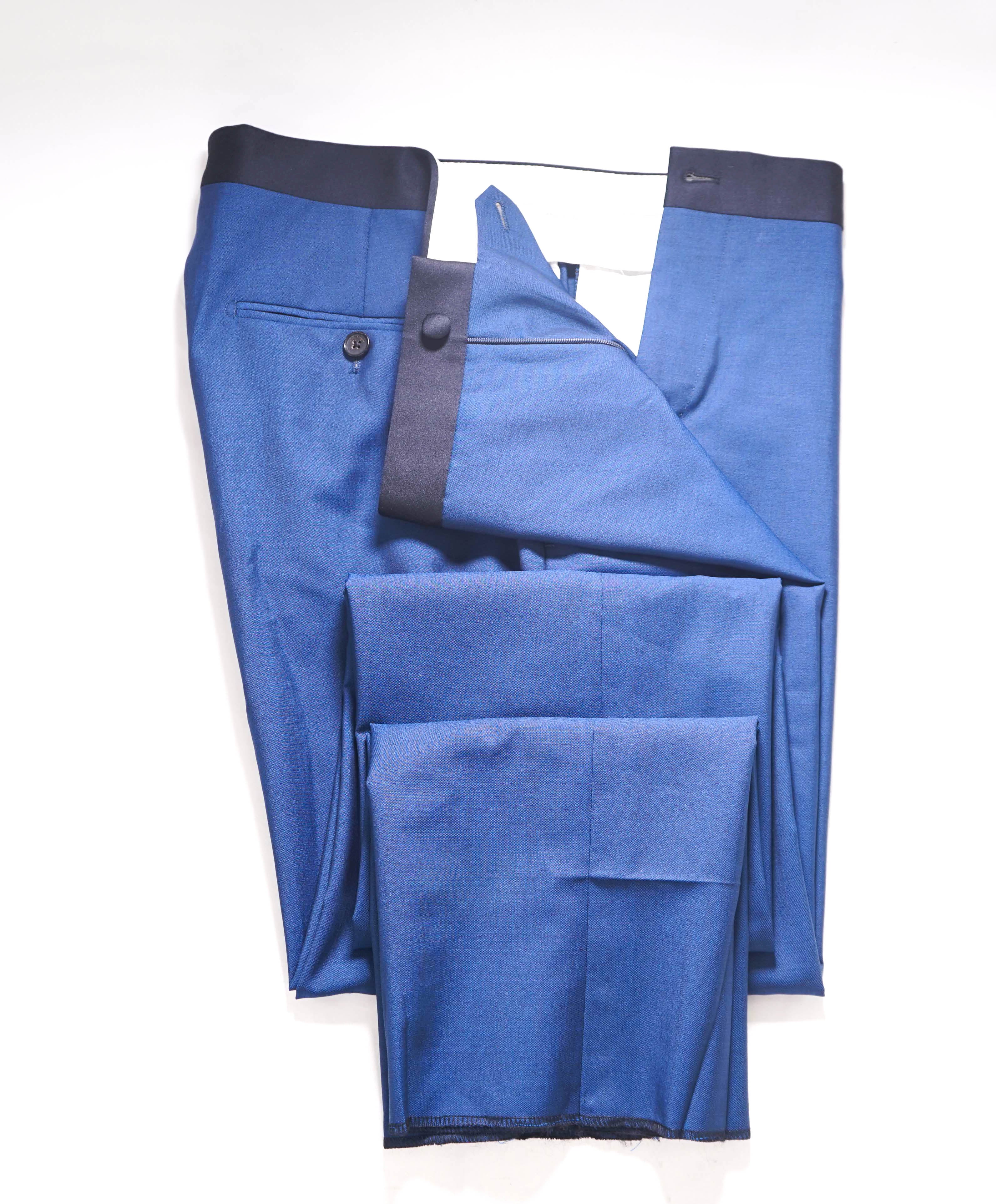 $890 SALVATORE FERRAGAMO - Bold Blue Flat Front Tux Dinner Pants - 34W (50EU)