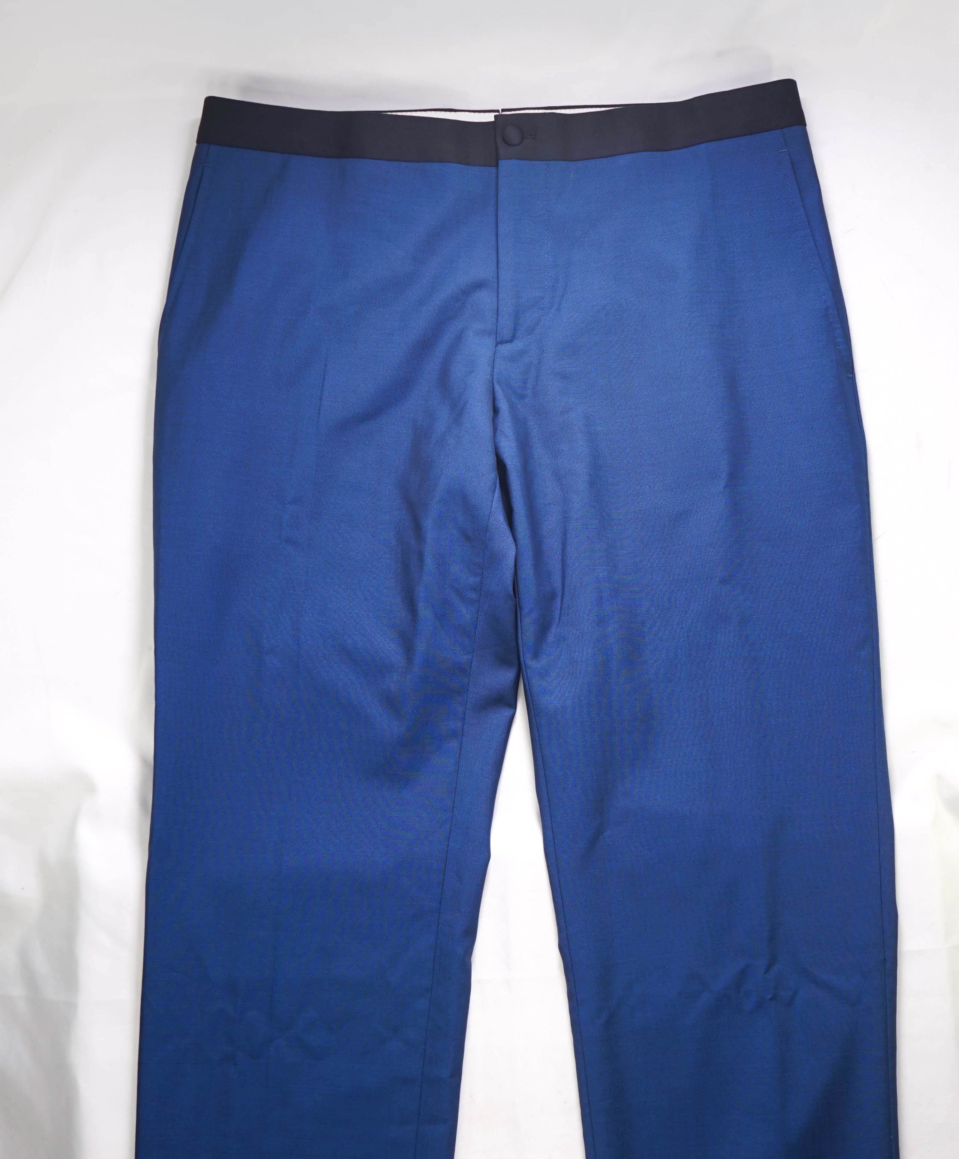 $890 SALVATORE FERRAGAMO - Bold Blue Flat Front Tux Dinner Pants - 34W (50EU)