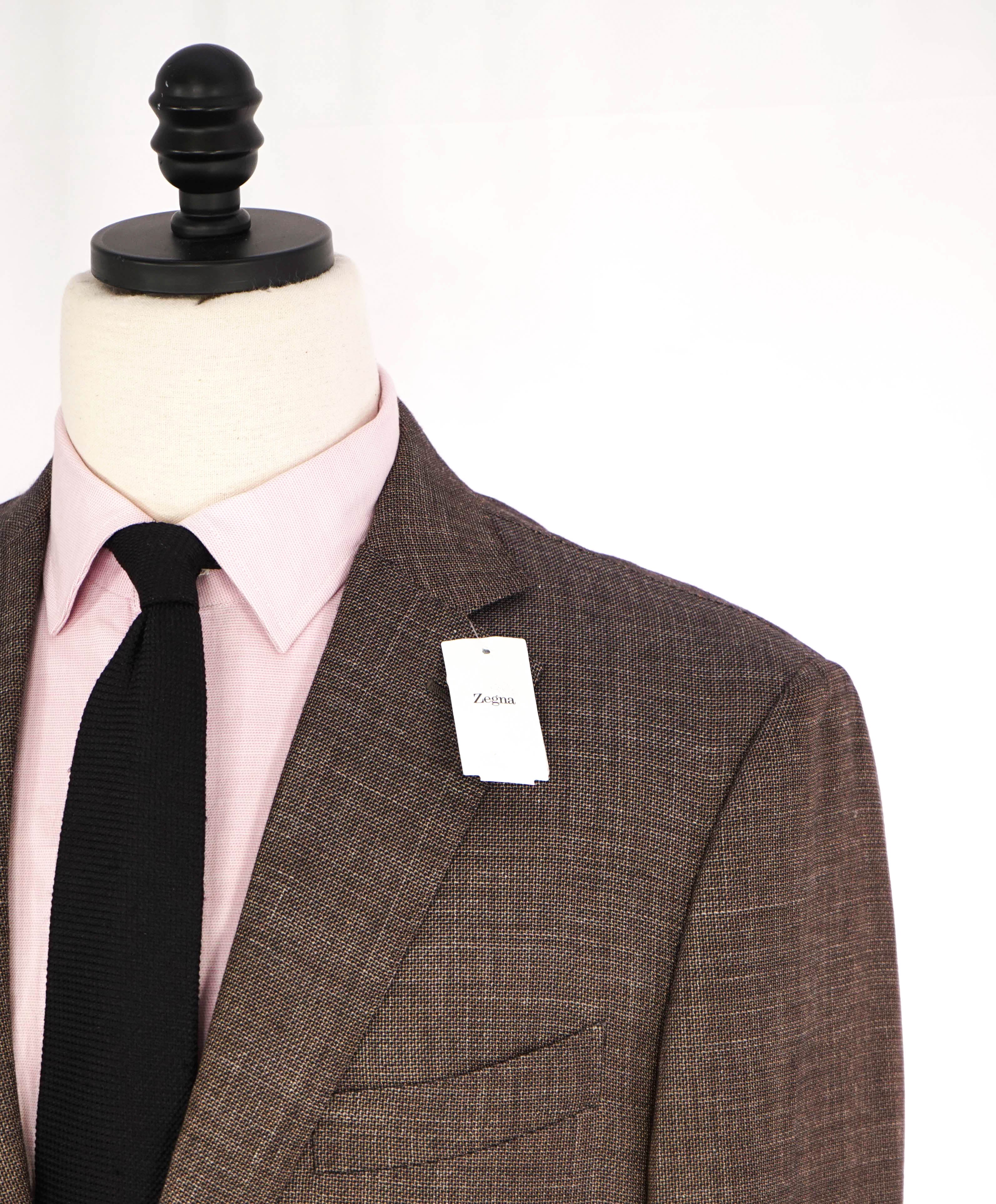 $2,695 ERMENEGILDO ZEGNA - *Crossover* Brown Woven Wool/Silk/Linen Blazer - 44L