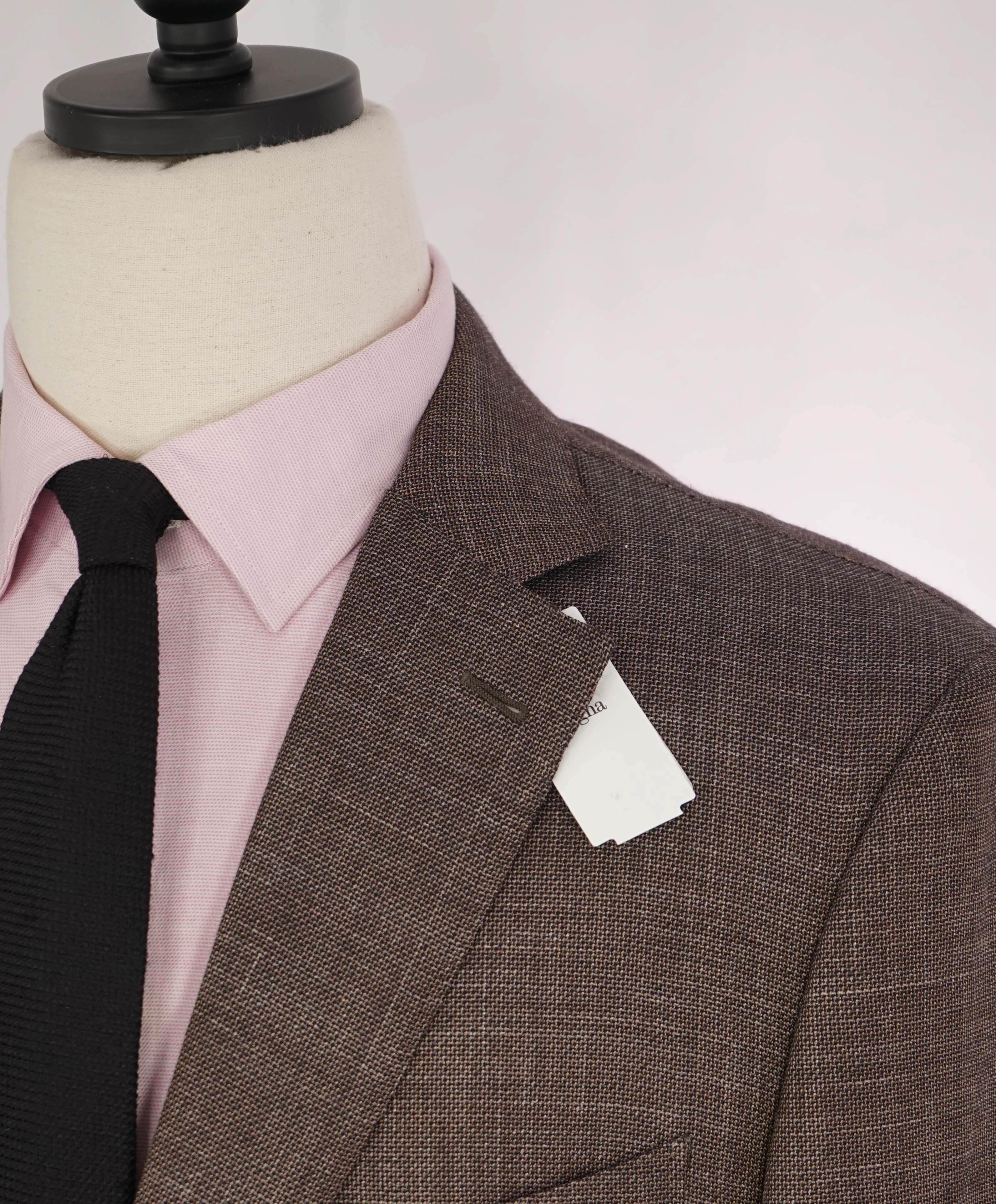 $2,695 ERMENEGILDO ZEGNA - *Crossover* Brown Woven Wool/Silk/Linen Blazer - 44L