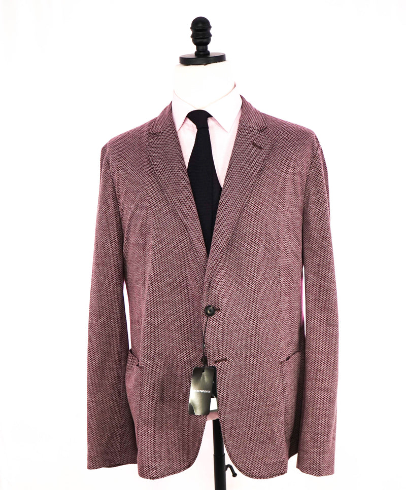 $1,595 EMPORIO ARMANI- BURGUNDY *Unlined Cotton* Geometric Blazer - 48R