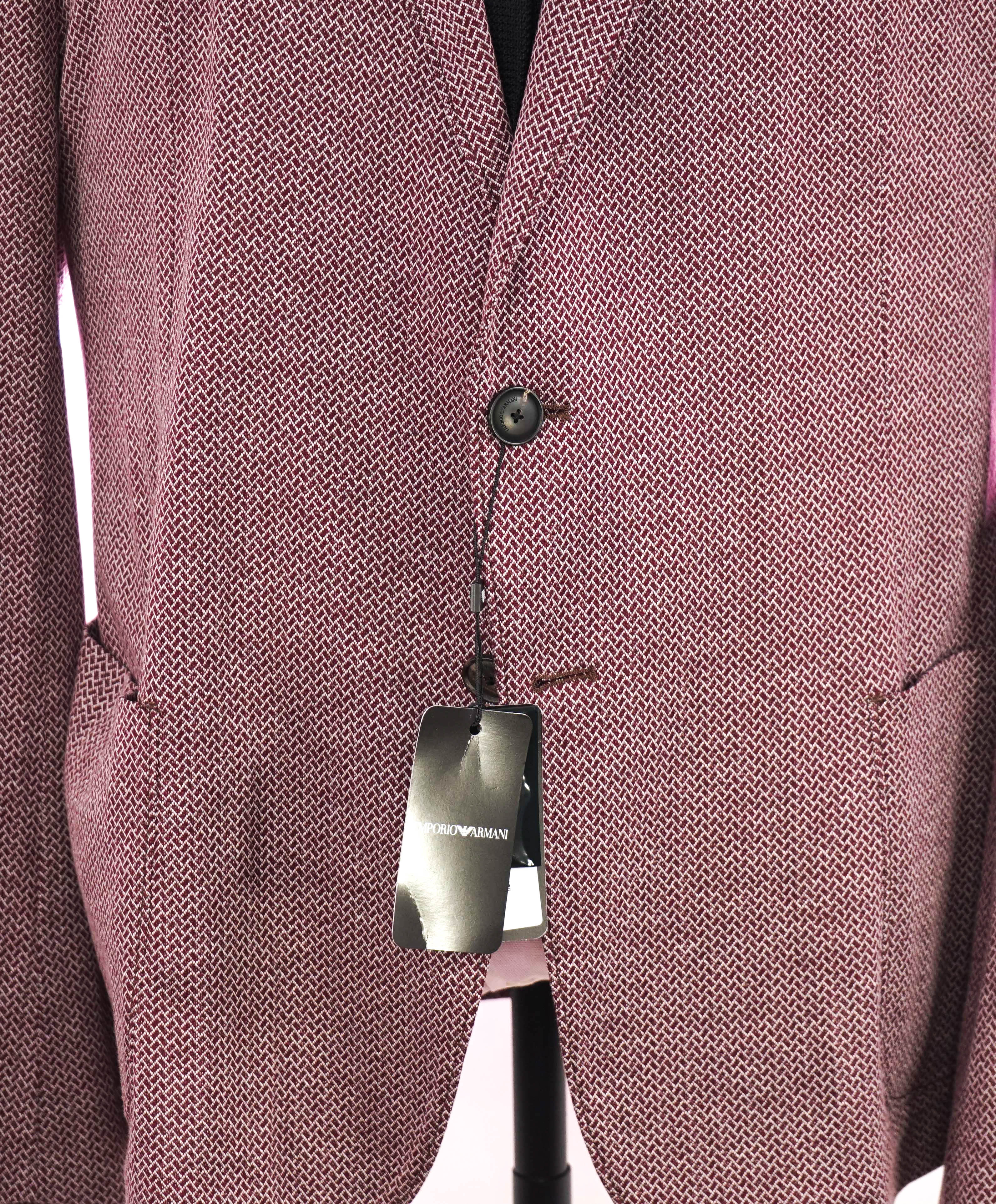 $1,595 EMPORIO ARMANI- BURGUNDY *Unlined Cotton* Geometric Blazer - 48R