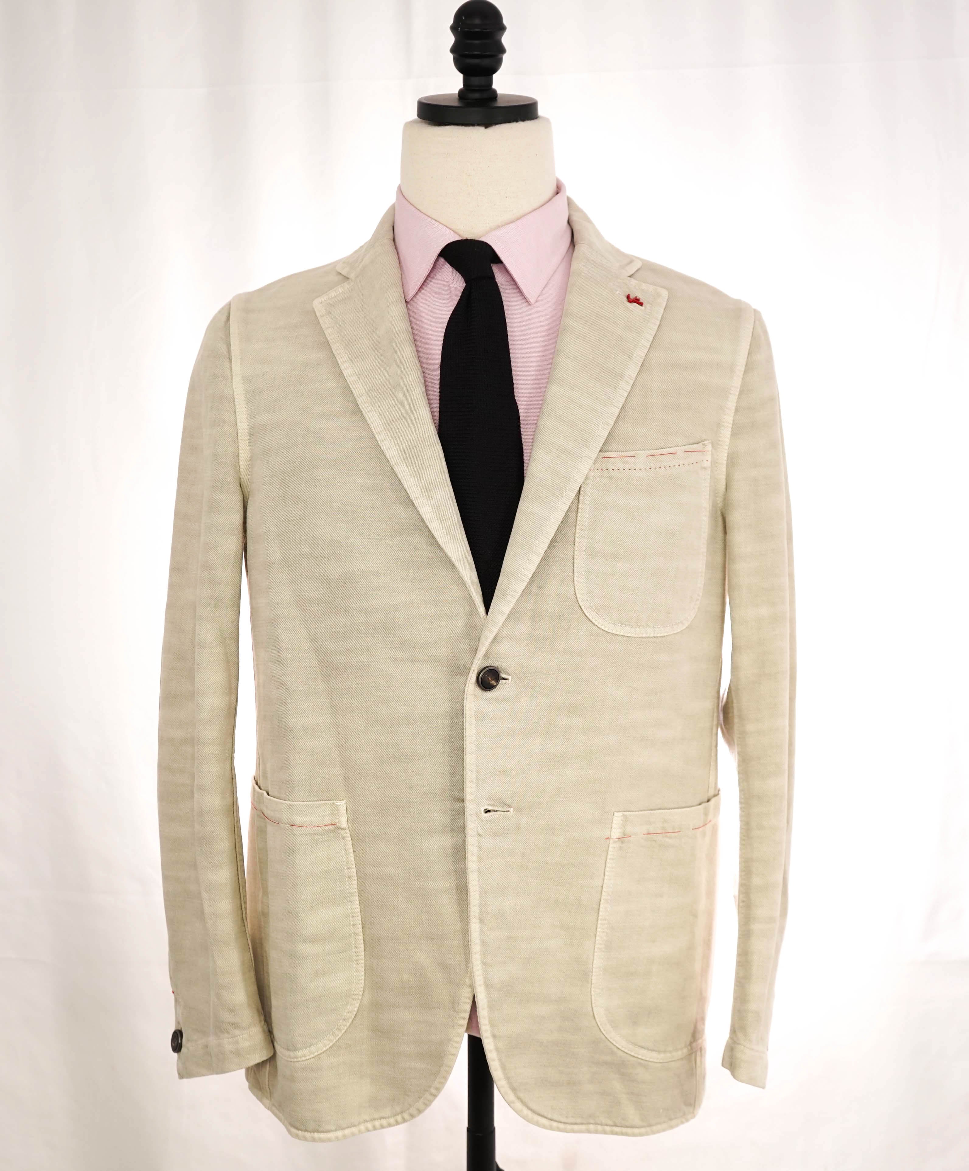 $2,995 ISAIA - CottonNeutral Patch Pocket LOGO BUTTONS Semi-Lined Blazer - 36R