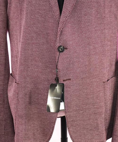 $1,595 EMPORIO ARMANI- BURGUNDY *Unlined Cotton* Geometric Blazer - 48R