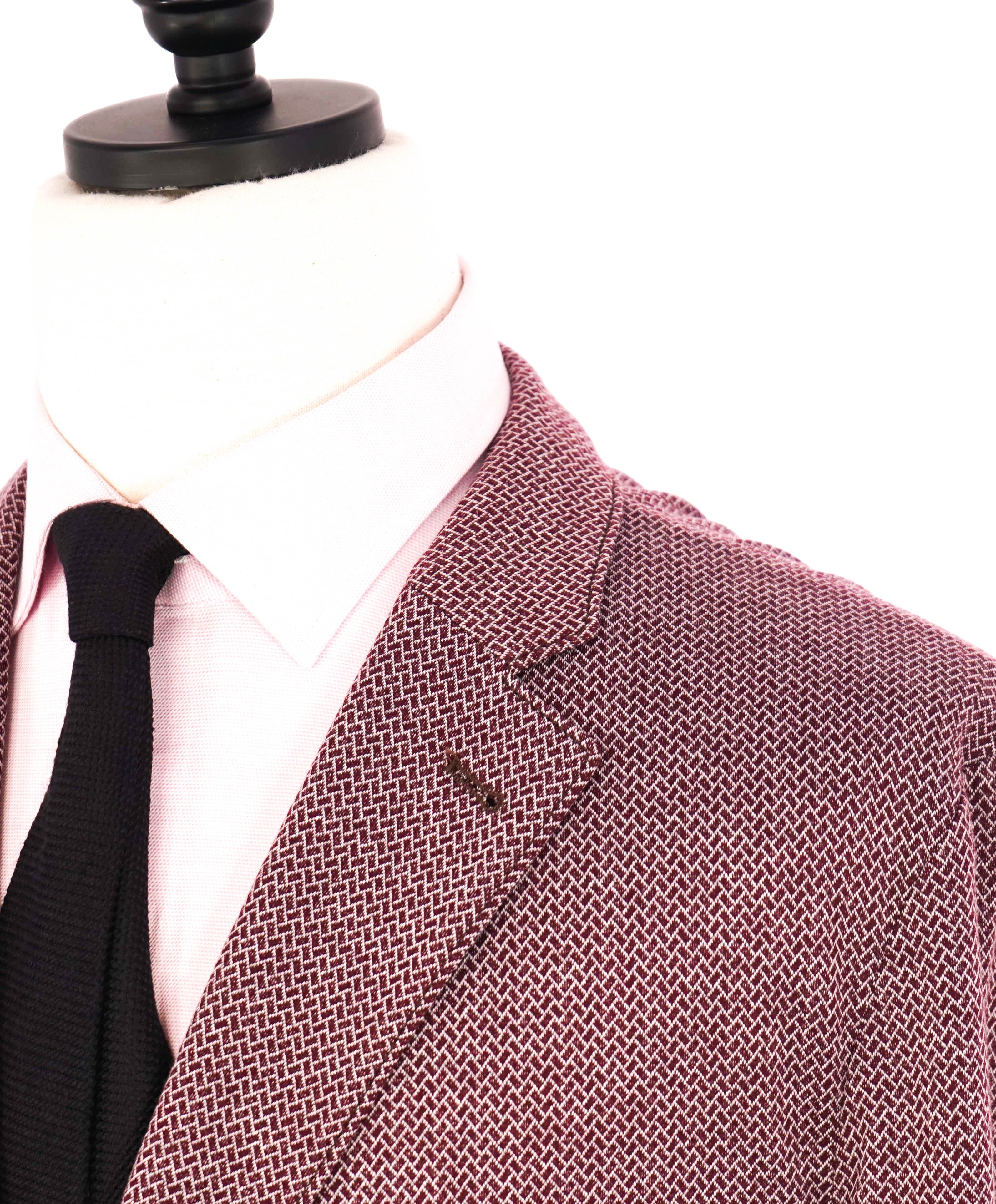 $1,595 EMPORIO ARMANI- BURGUNDY *Unlined Cotton* Geometric Blazer - 48R