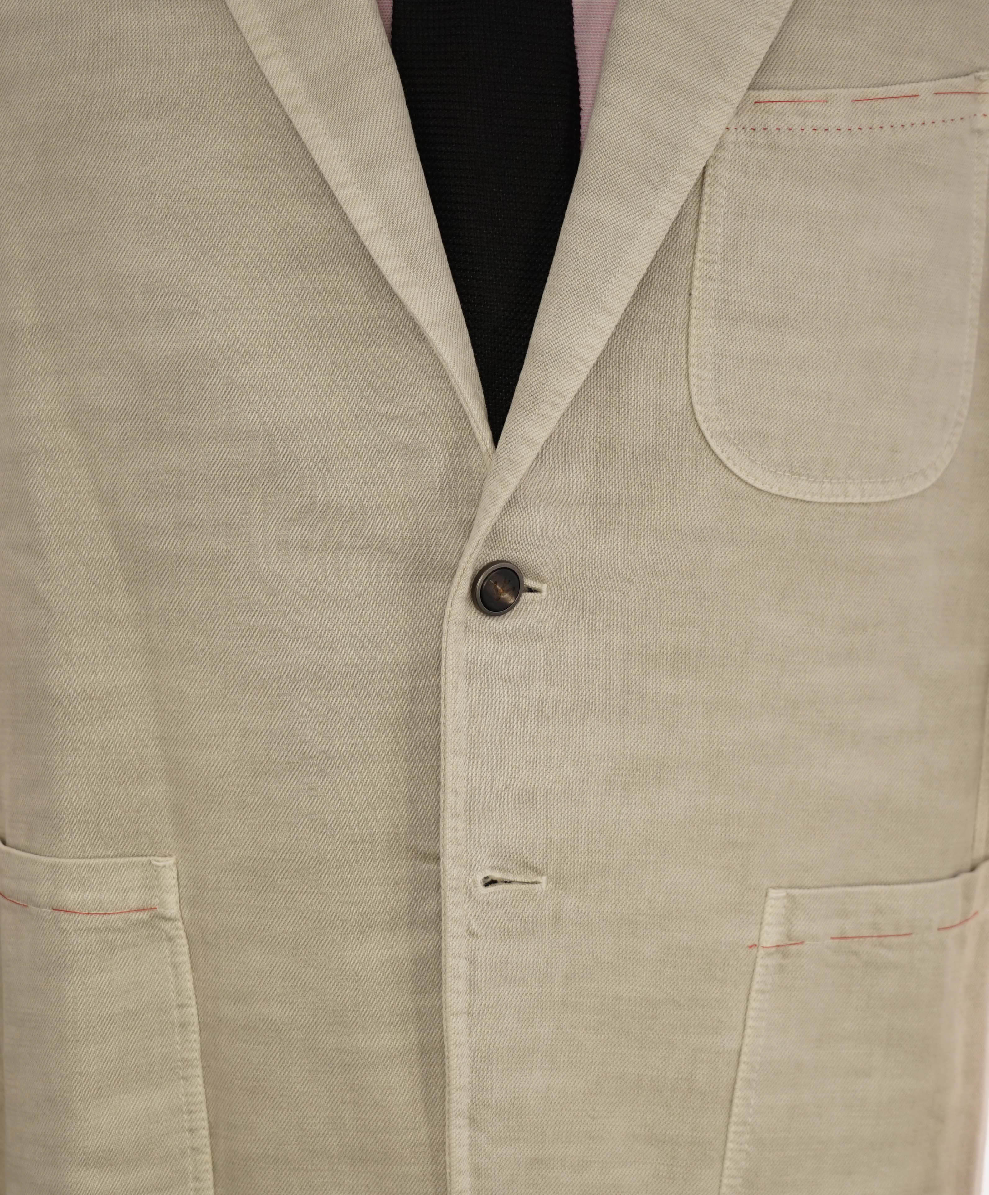 $2,995 ISAIA - CottonNeutral Patch Pocket LOGO BUTTONS Semi-Lined Blazer - 36R