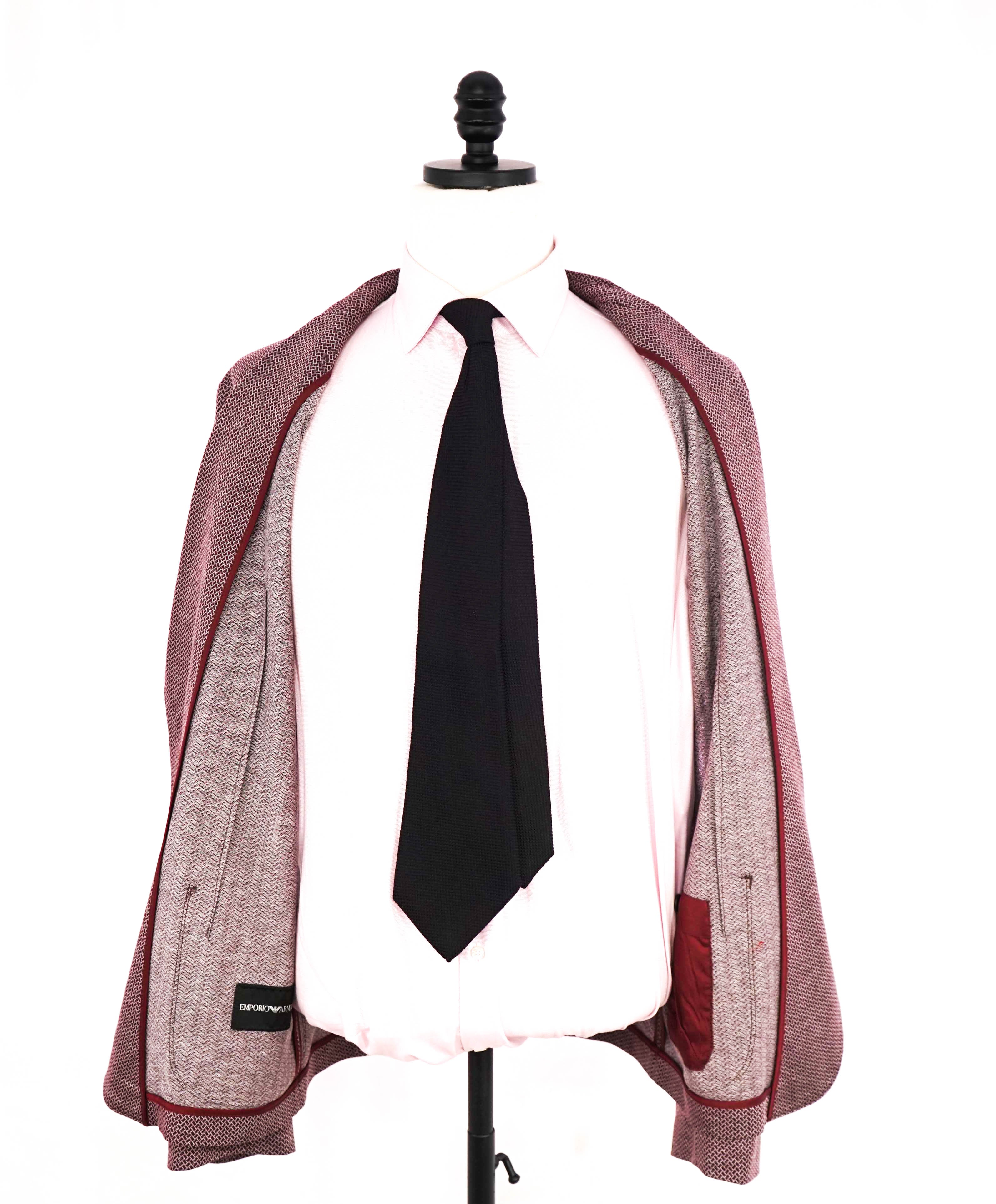 $1,595 EMPORIO ARMANI- BURGUNDY *Unlined Cotton* Geometric Blazer - 48R