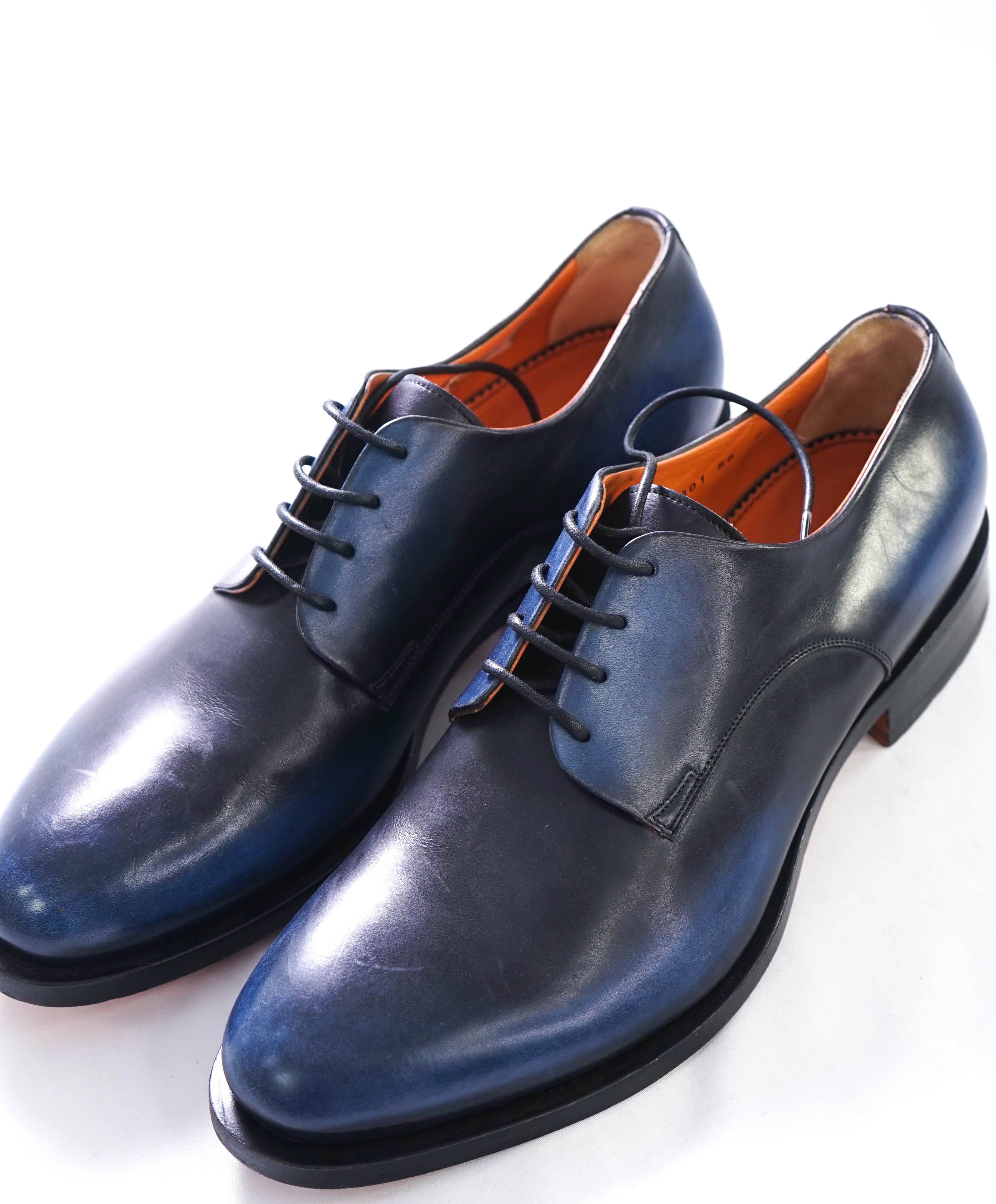 SANTONI -  Made In Italy Blue Distressed Style Round Toe Oxfords - 11 (10IT)