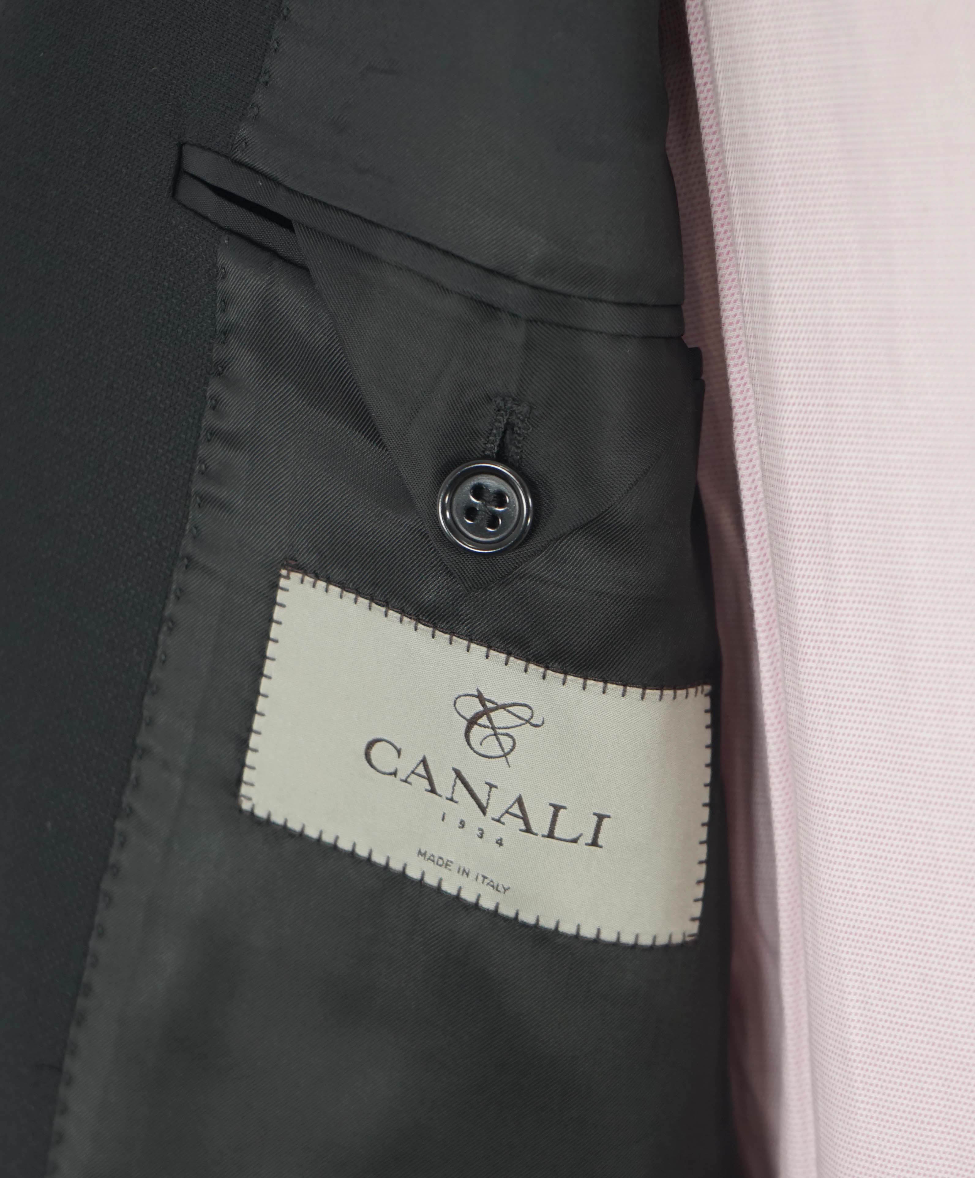 $1,895 CANALI - "TRAVEL WATER RESISTANT" Black Royal Weave Wool Blazer - 46L