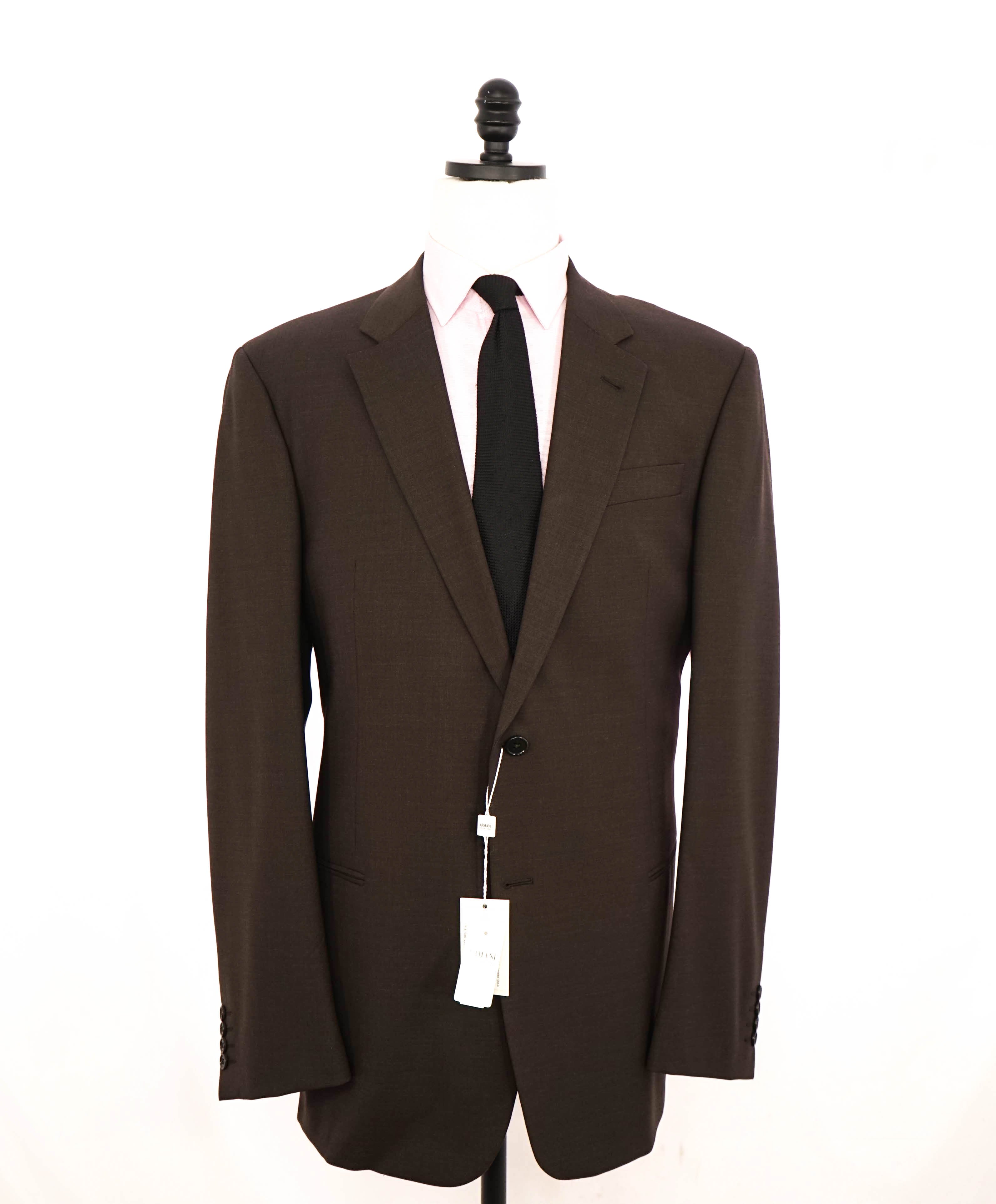 $2,000 ARMANI COLLEZIONI -  Solid Brown Elastane Performance Notch Lapel Suit - 44L