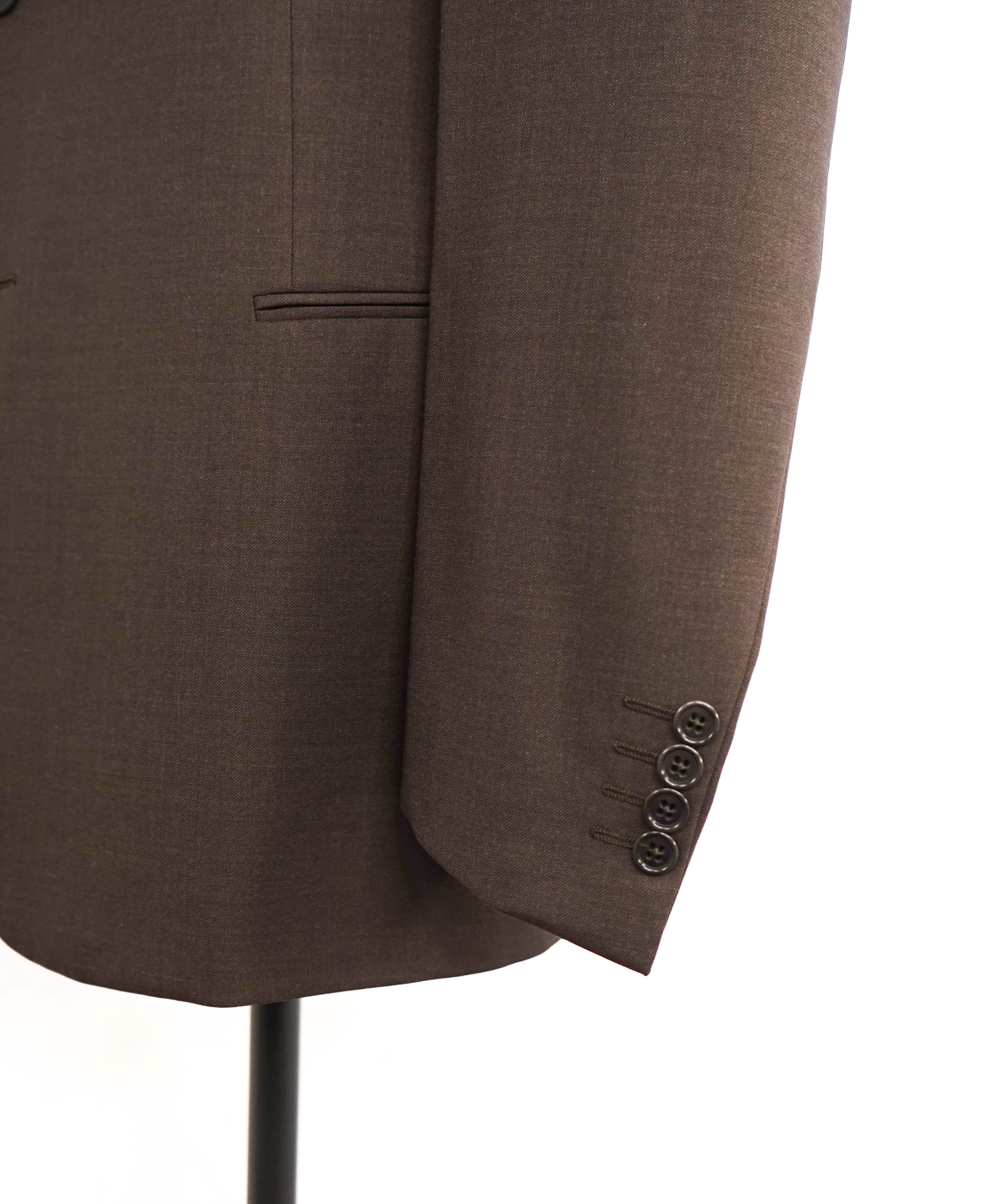 $2,000 ARMANI COLLEZIONI -  Solid Brown Elastane Performance Notch Lapel Suit - 44L