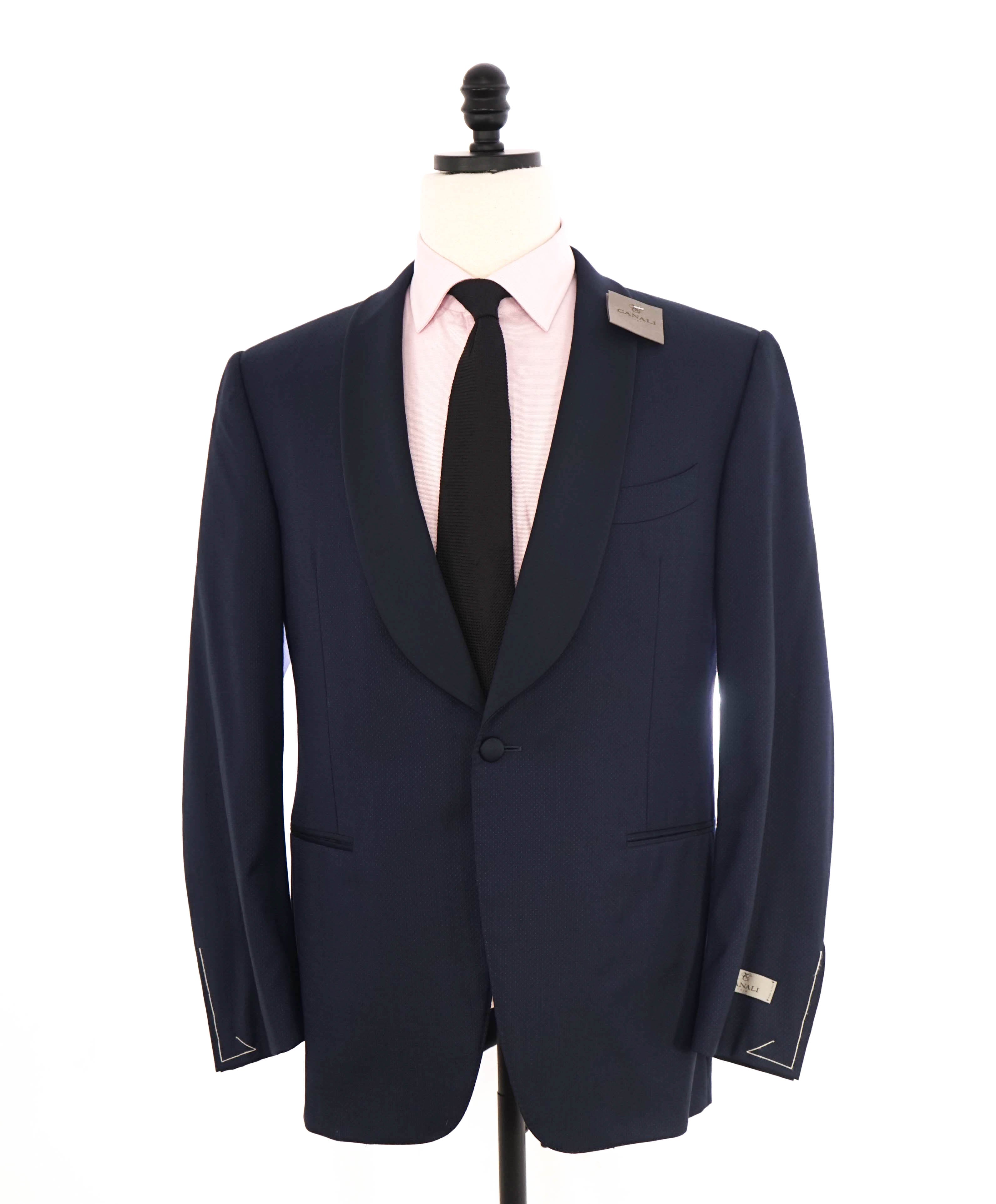 $2,095 CANALI - Navy SHAWL COLLAR Textured Tuxedo Dinner Jacket 1-Pc - 42R