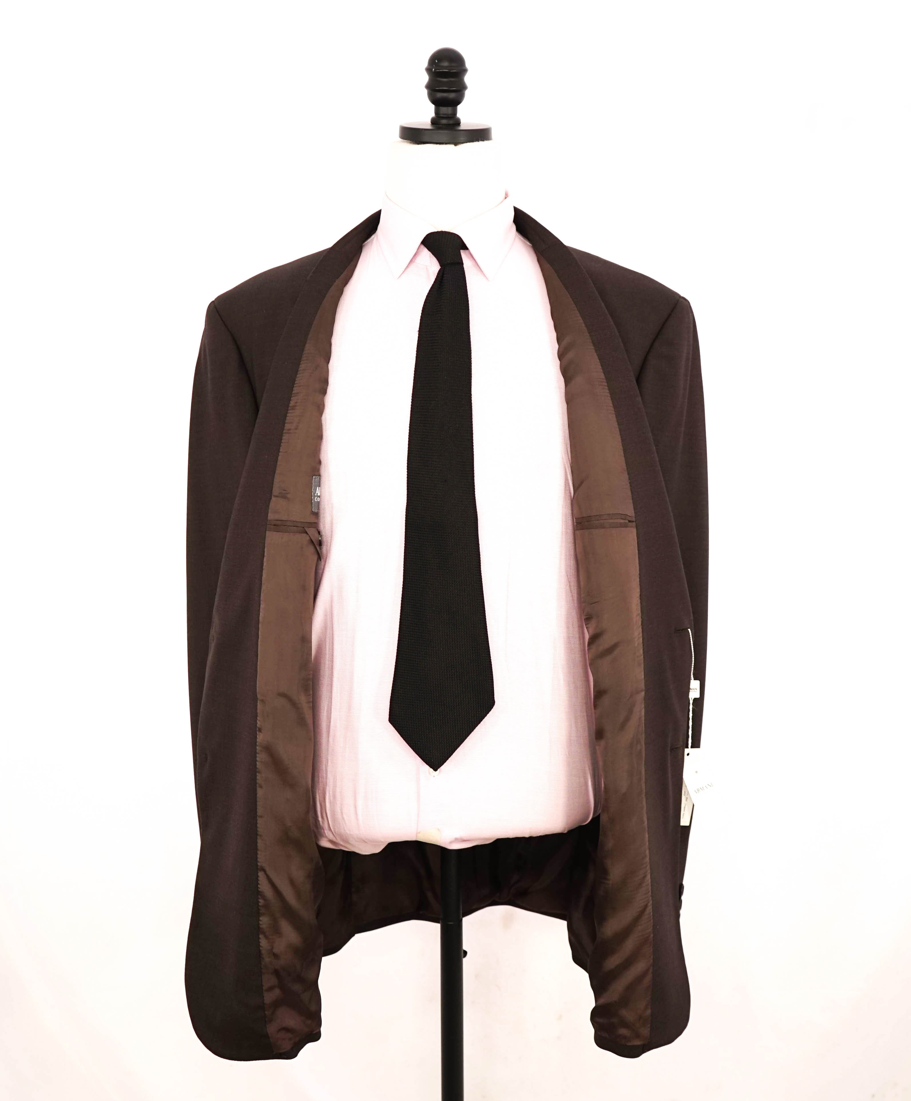 $2,000 ARMANI COLLEZIONI -  Solid Brown Elastane Performance Notch Lapel Suit - 44L