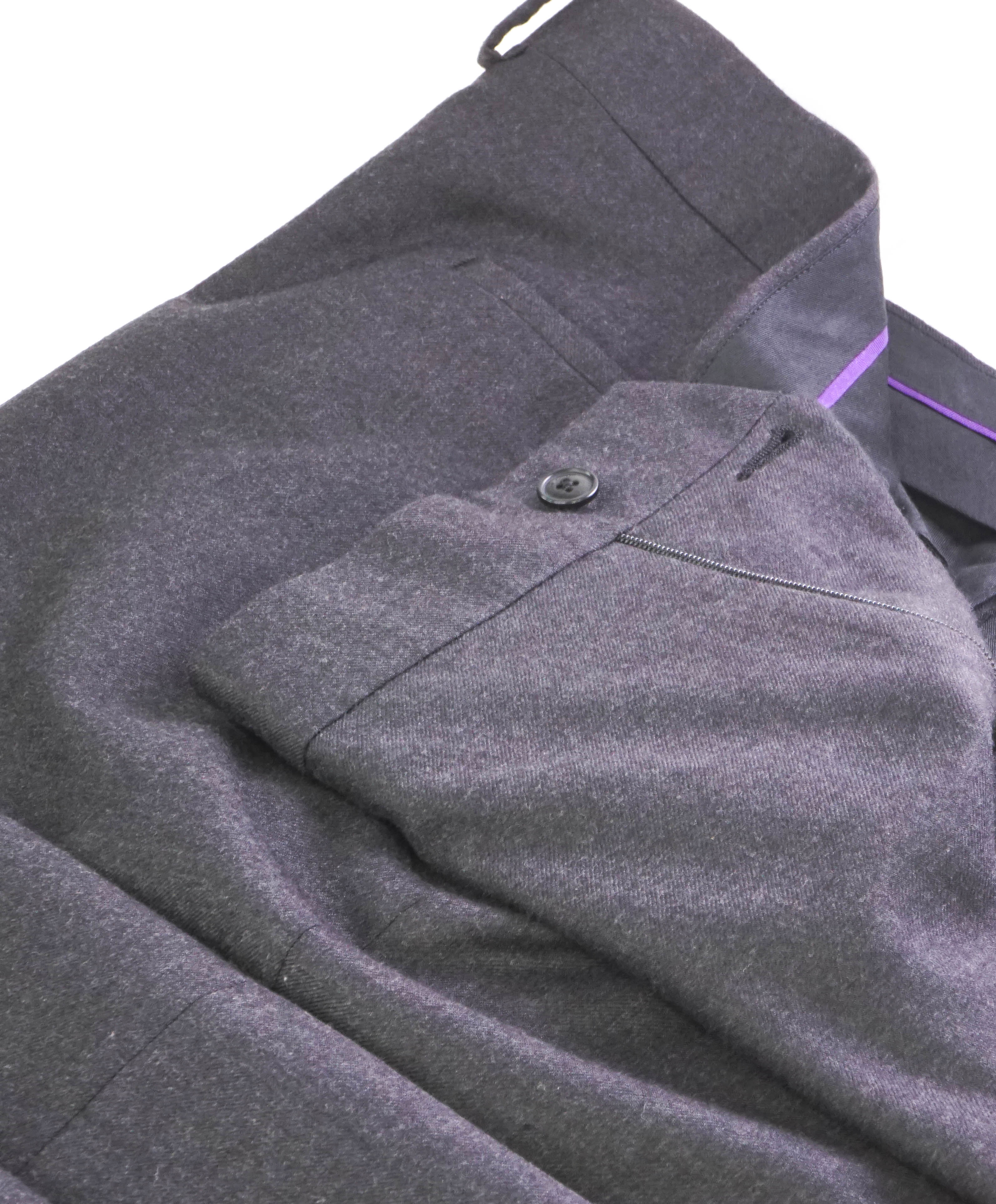 RALPH LAUREN PURPLE LABEL - Flannel Wool Gray Flat Front Dress Pants - 40W