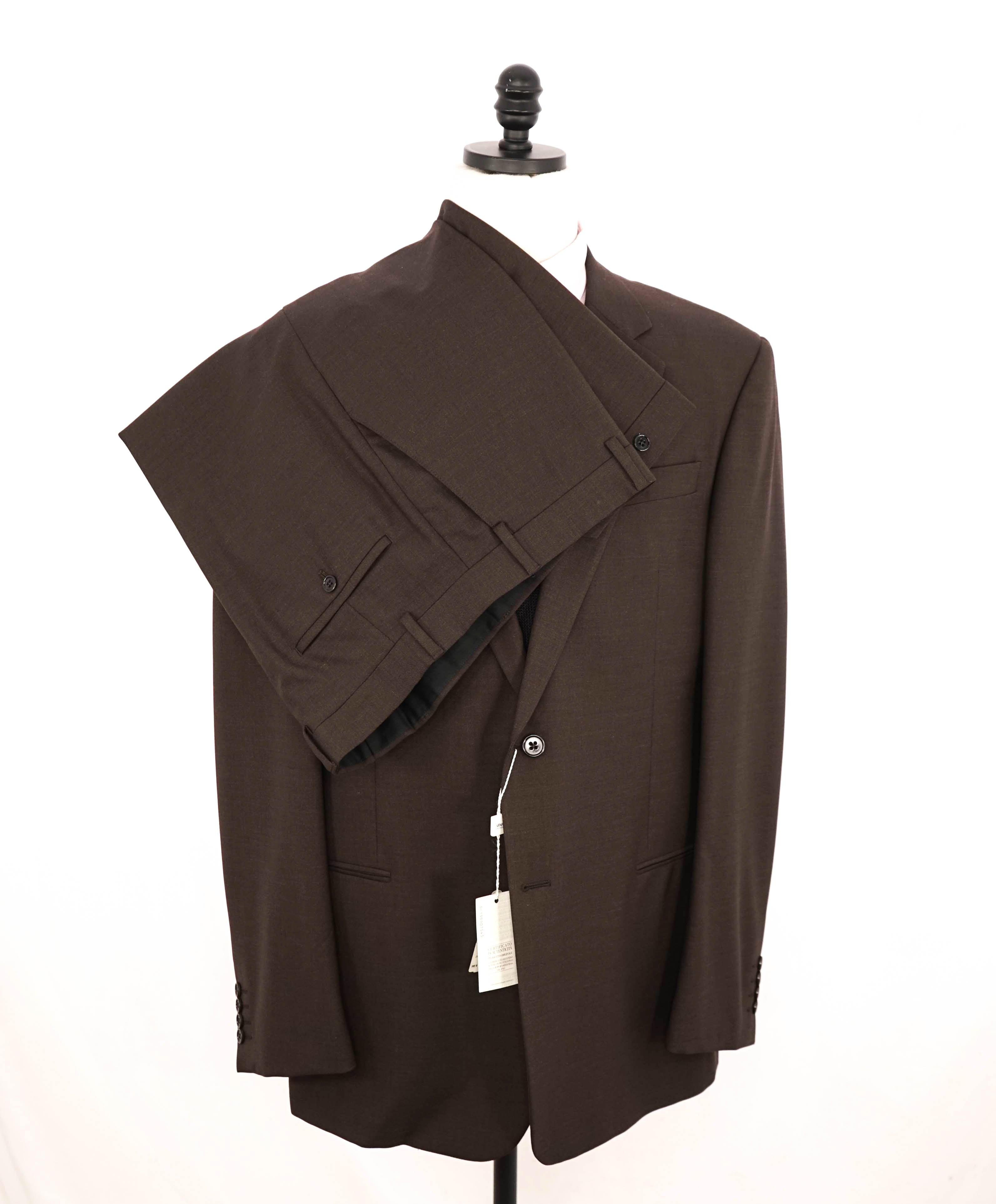 $2,000 ARMANI COLLEZIONI -  Solid Brown Elastane Performance Notch Lapel Suit - 44L