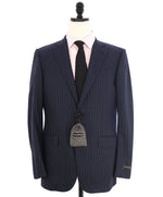 $3,495 ERMENEGILDO ZEGNA -"TROFEO 600" Blue Chalk Stripe Blazer - 38R