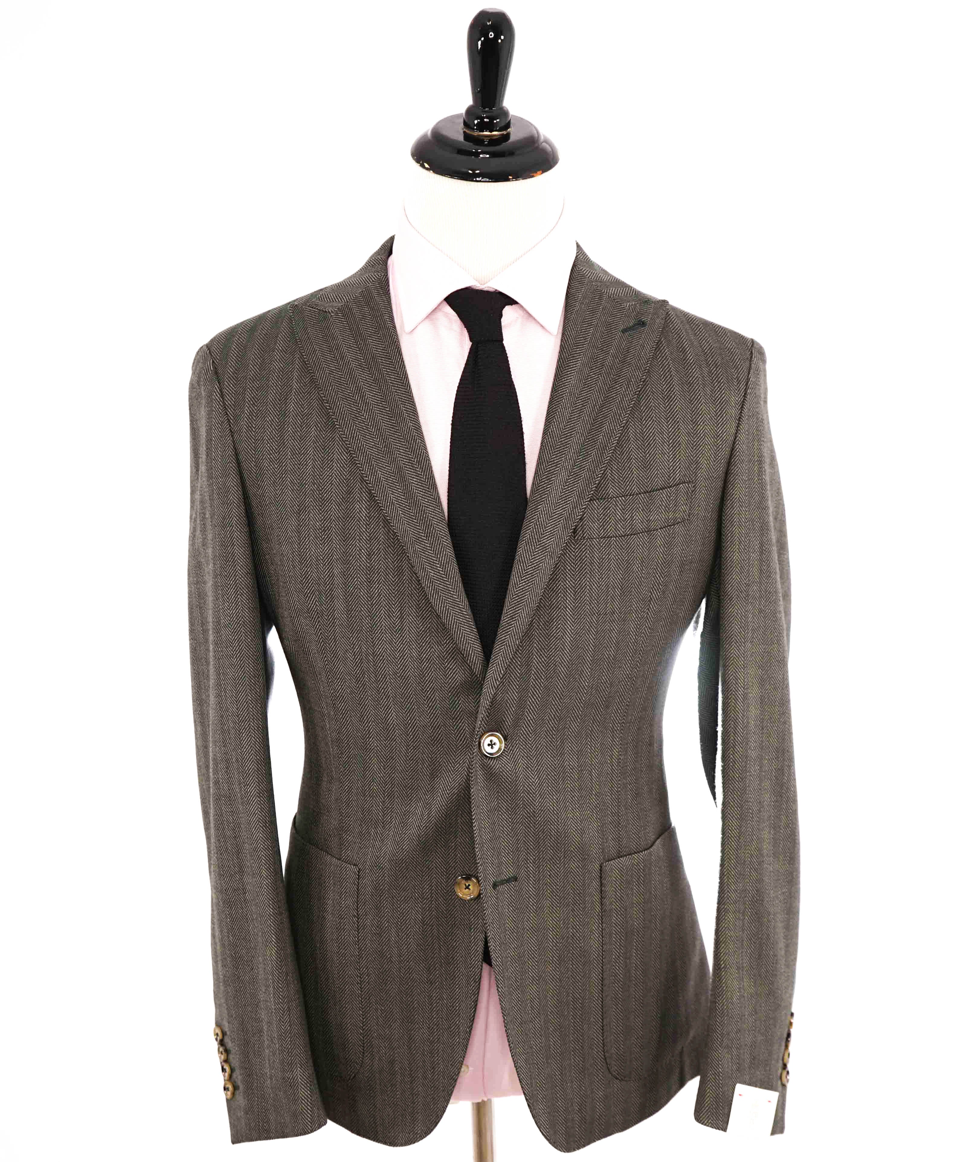 $1,395 ELEVENTY - Green Herringbone Peak Lapel Blazer - 46 (56 EU)