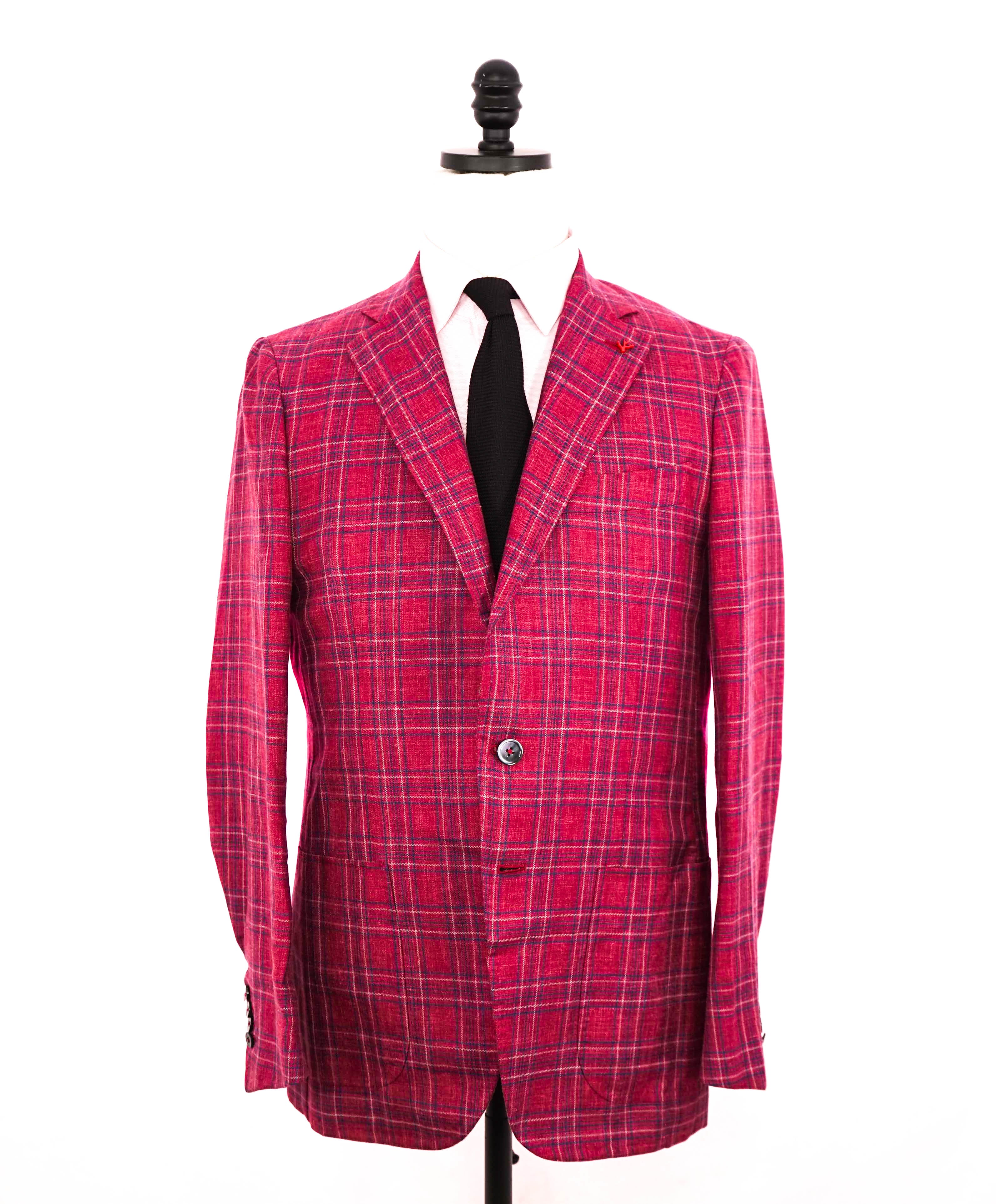 ISAIA - Wool/Silk/Linen PINK & Blue Check Blazer MOP BUTTONS W LOGO- 38R