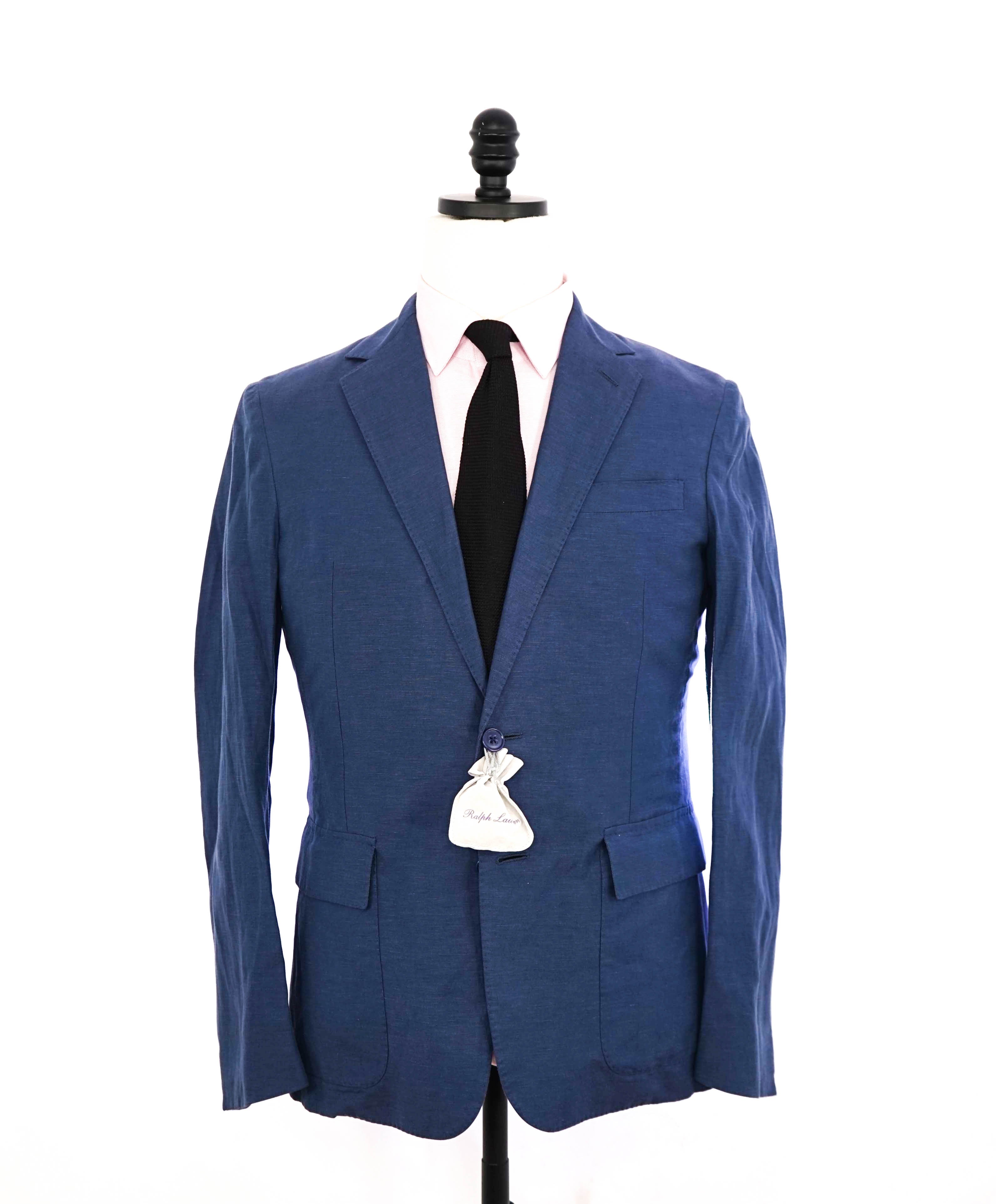 $2,395 RALPH LAUREN PURPLE LABEL - Blue SILK/LINEN Blazer - 36S