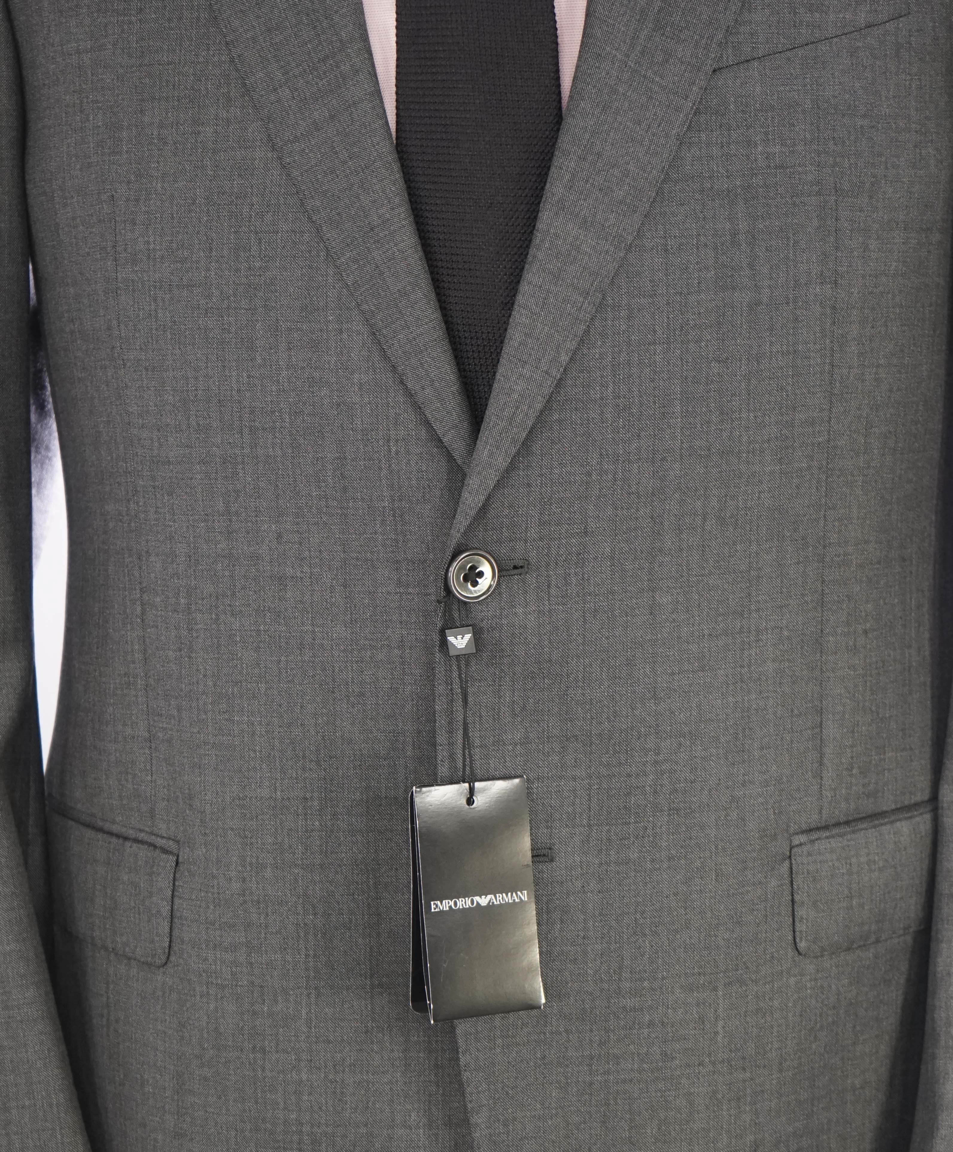 $1,995 EMPORIO ARMANI - “G LINE” Gray 1-Btn Notch Lapel 130's Suit - 38S