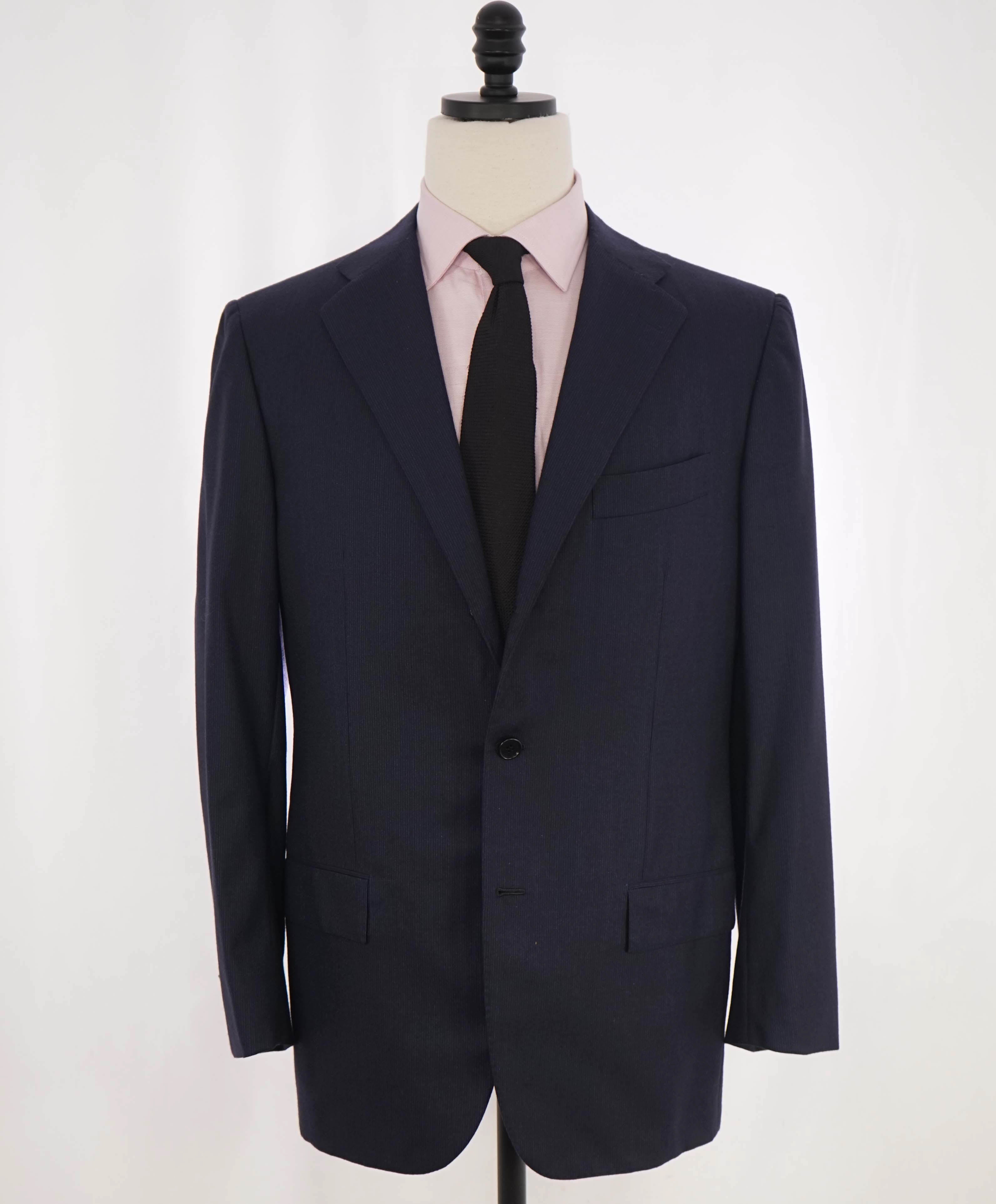 $10,000 KITON - "DIAMANTE BLUE" Iconic Textured Navy Suit 2-3 Button Roll Lapel - 40R