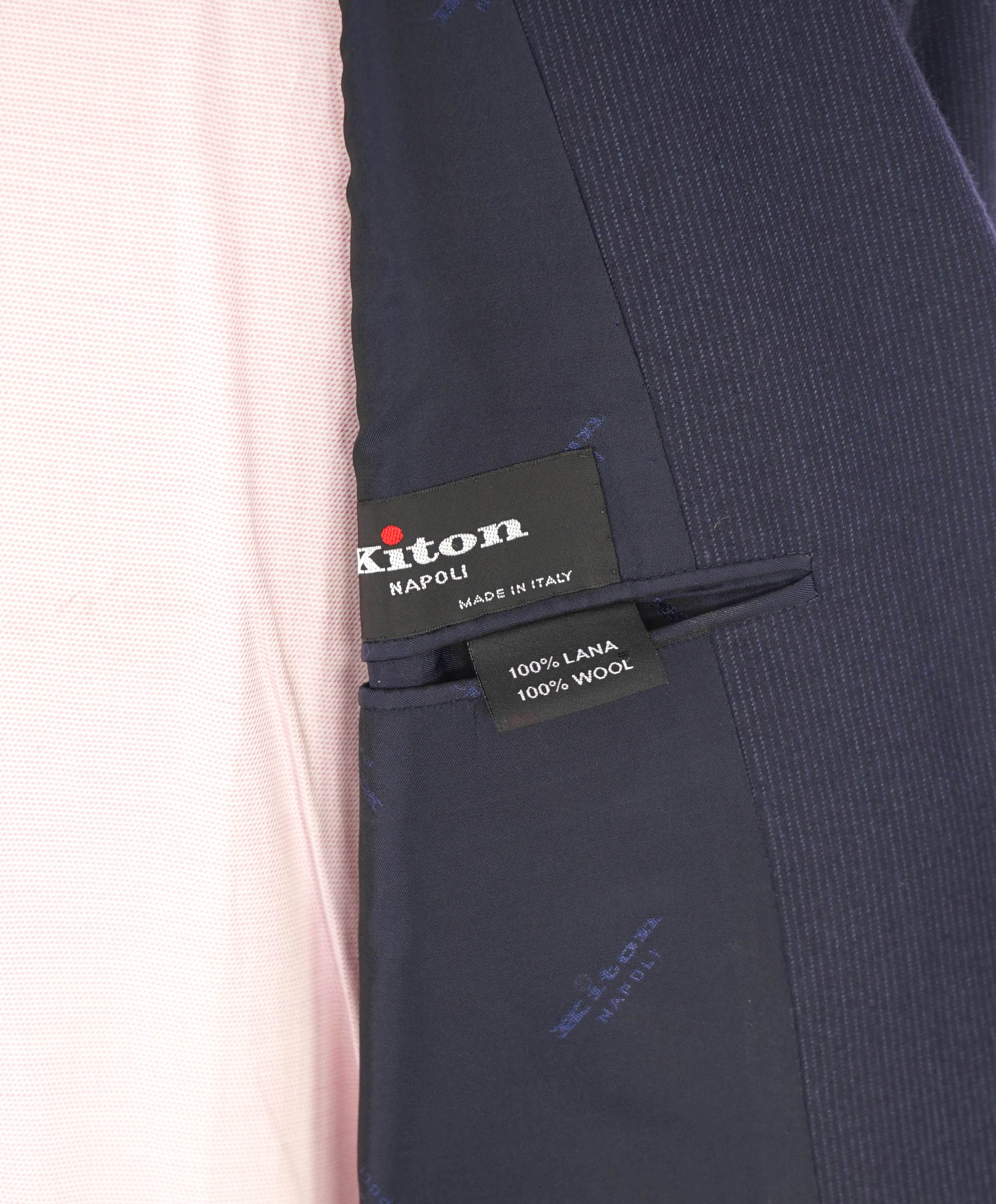 $10,000 KITON - "DIAMANTE BLUE" Iconic Textured Navy Suit 2-3 Button Roll Lapel - 40R