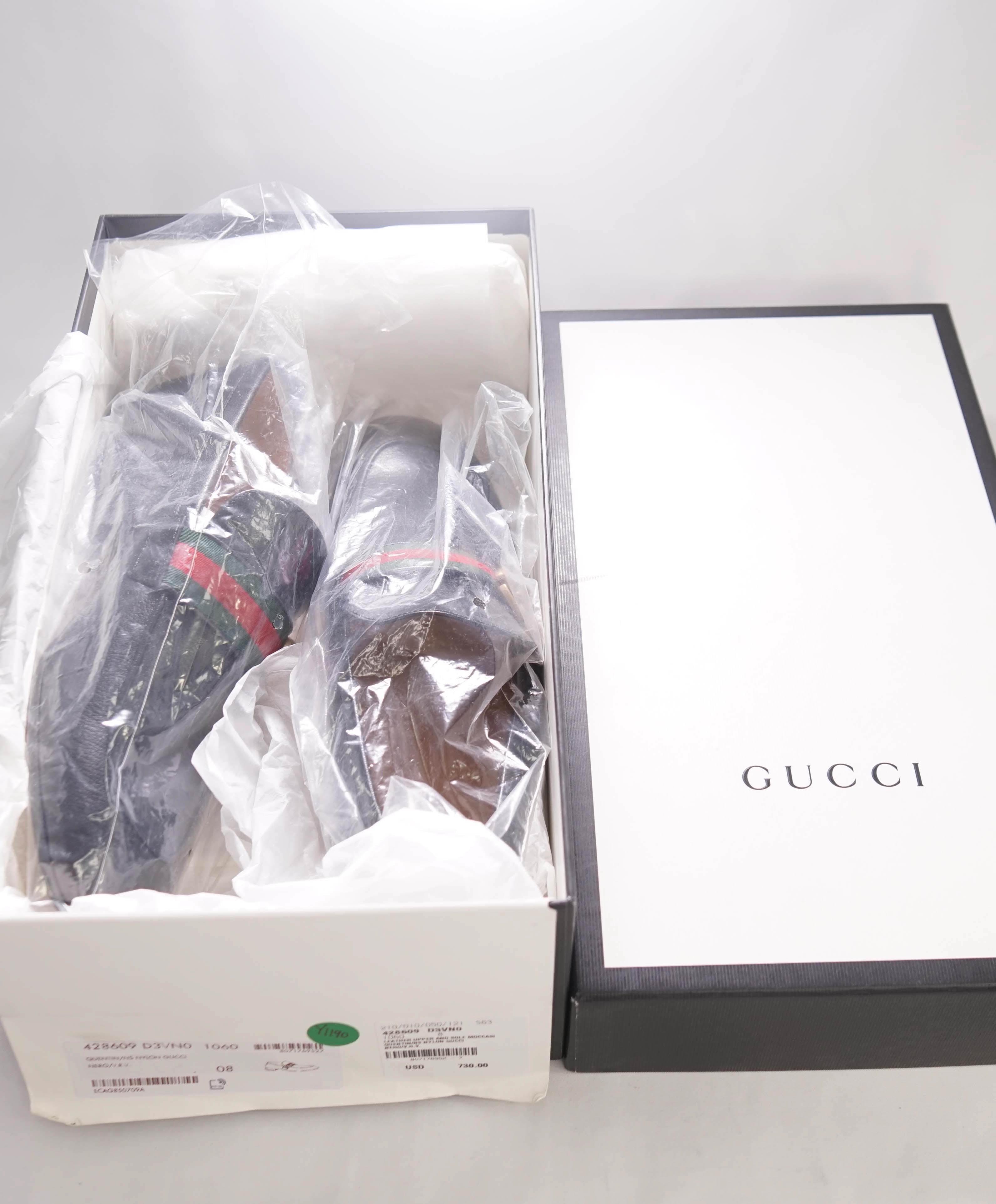 $1,050 GUCCI - "MARMONT" Black GG Web Detail Leather Loafers - 8.5US (8G)